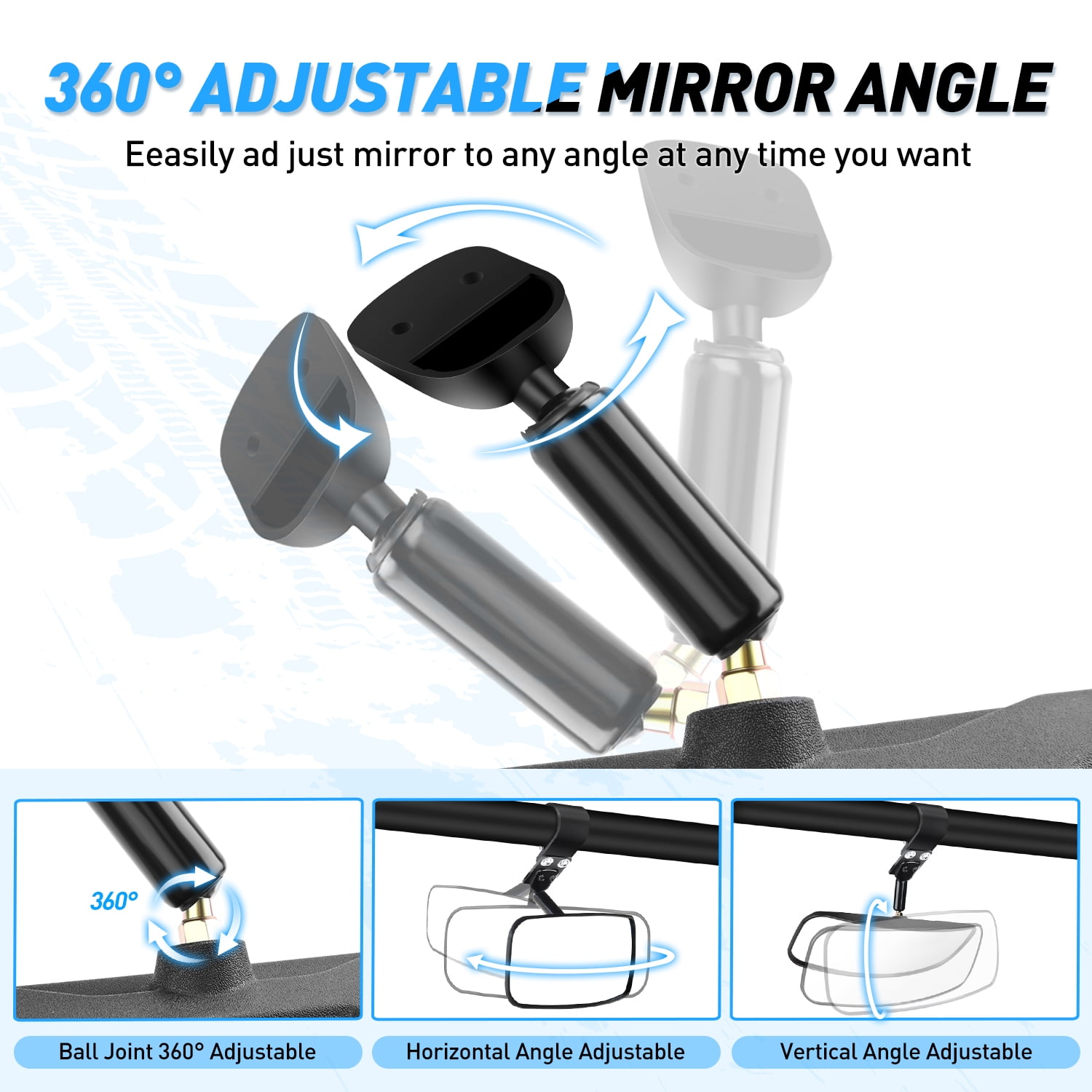 Nilight UTV Rear View Mirror 12 in Wide Convex Center Mirror with Adjustable 1.75 in to 2 in Clamps (Clear, 12 in) 3l24p