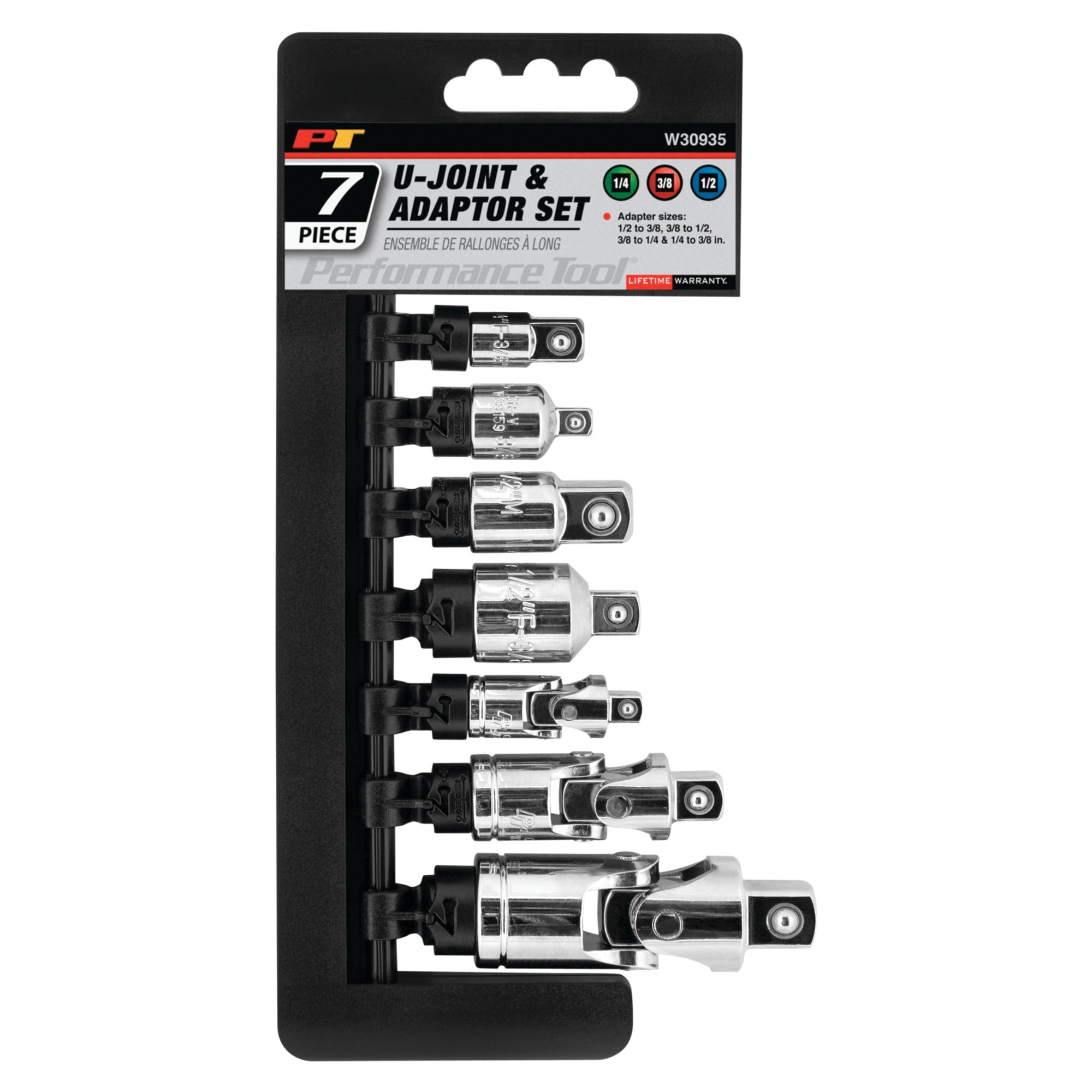 Performance Tool 7-Piece Socket Adapter and Universal Joint Set (Chrome Vanadium Steel, 1/4 in to 1/2 in) dtfta