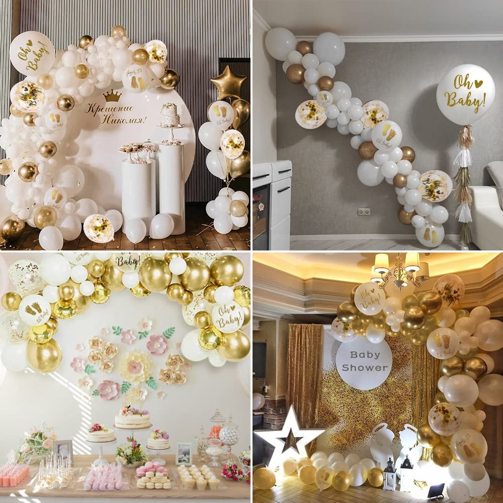 Yansion Baby Shower Decoration Set with White Gold Confetti Balloons Garland Arch and Mommy To Be Sash (56 Piece Set) gbtds