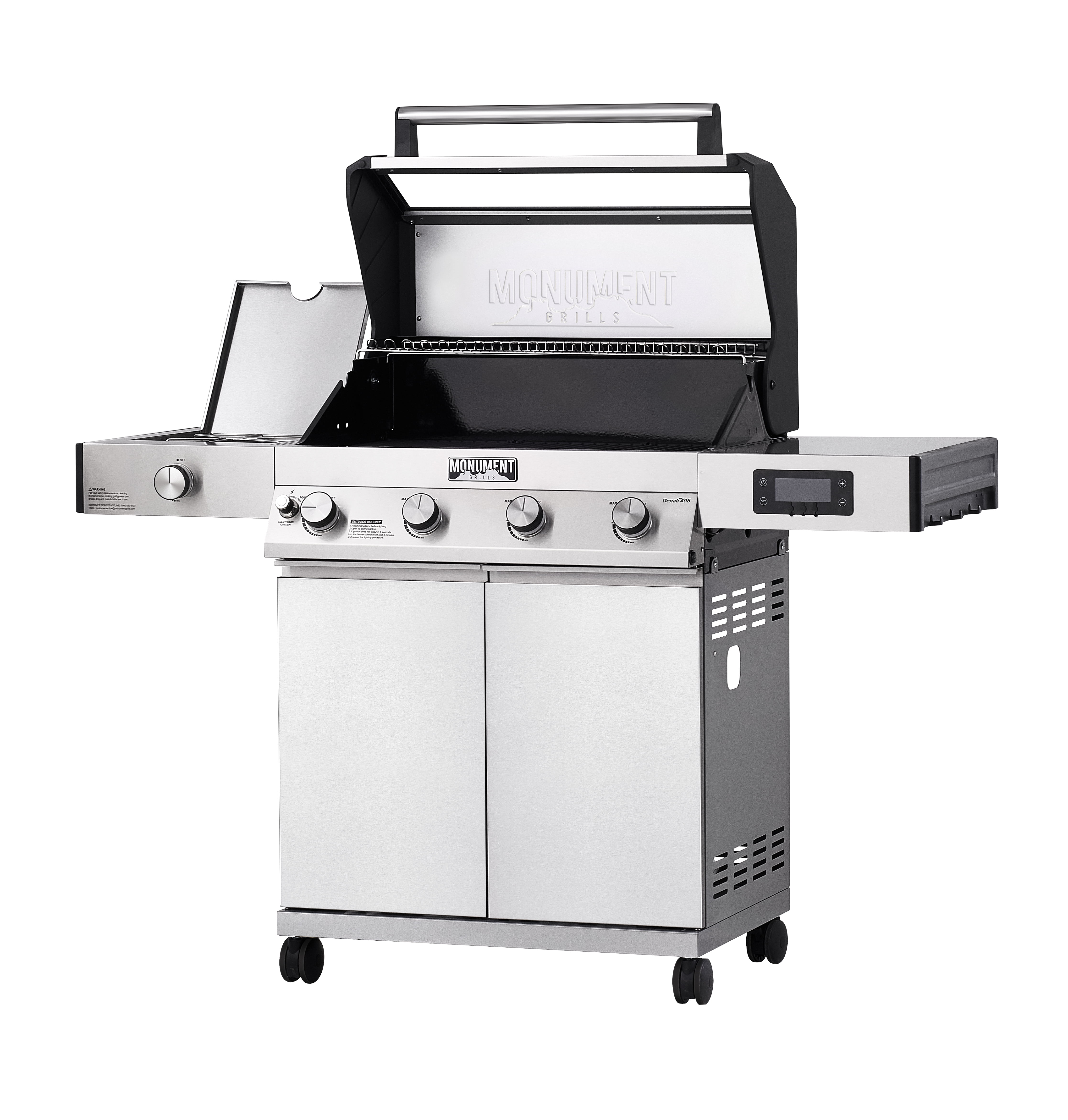 Monument Grills Denali 4-Burner Propane Gas Grill with Clearview Lid and Side Burner (Stainless Steel, 710 sq. in.) 5jyr6
