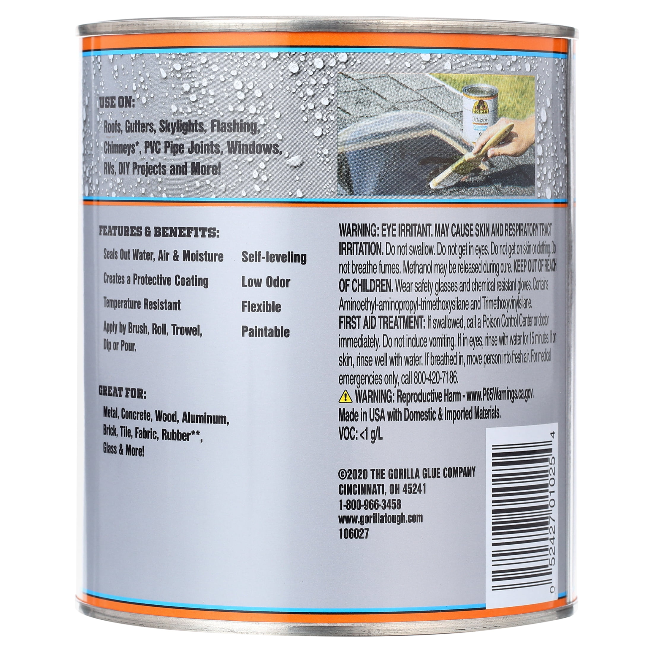 Gorilla Patch & Seal Liquid Rubber Waterproof Sealant, Flexible Coating for Leaks (Clear, 32 oz) s5krh