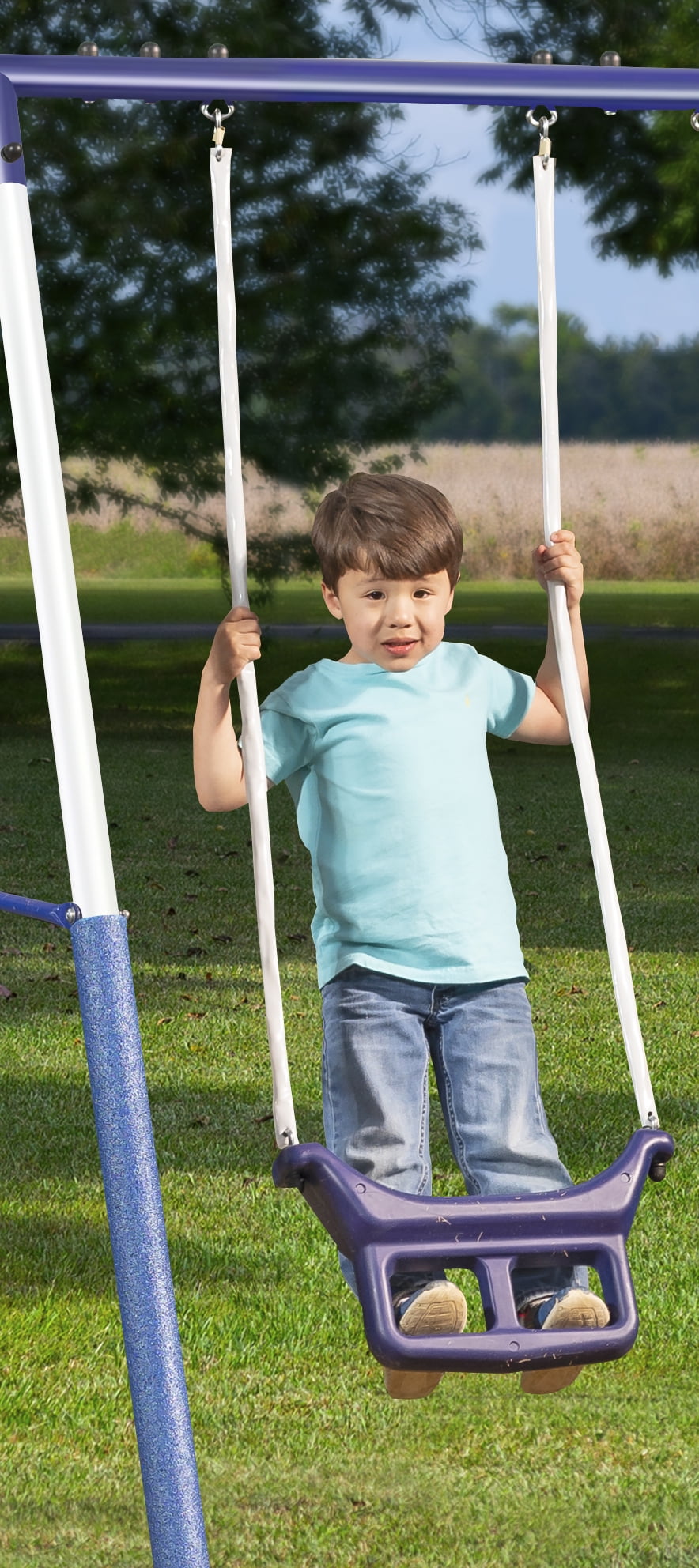XDP Recreation Surf N Swing Set with Wave Slide, Super Disc Swing, and Stand-R-Swing (Blue, 179 in x 102 in x 74 in) p31vo