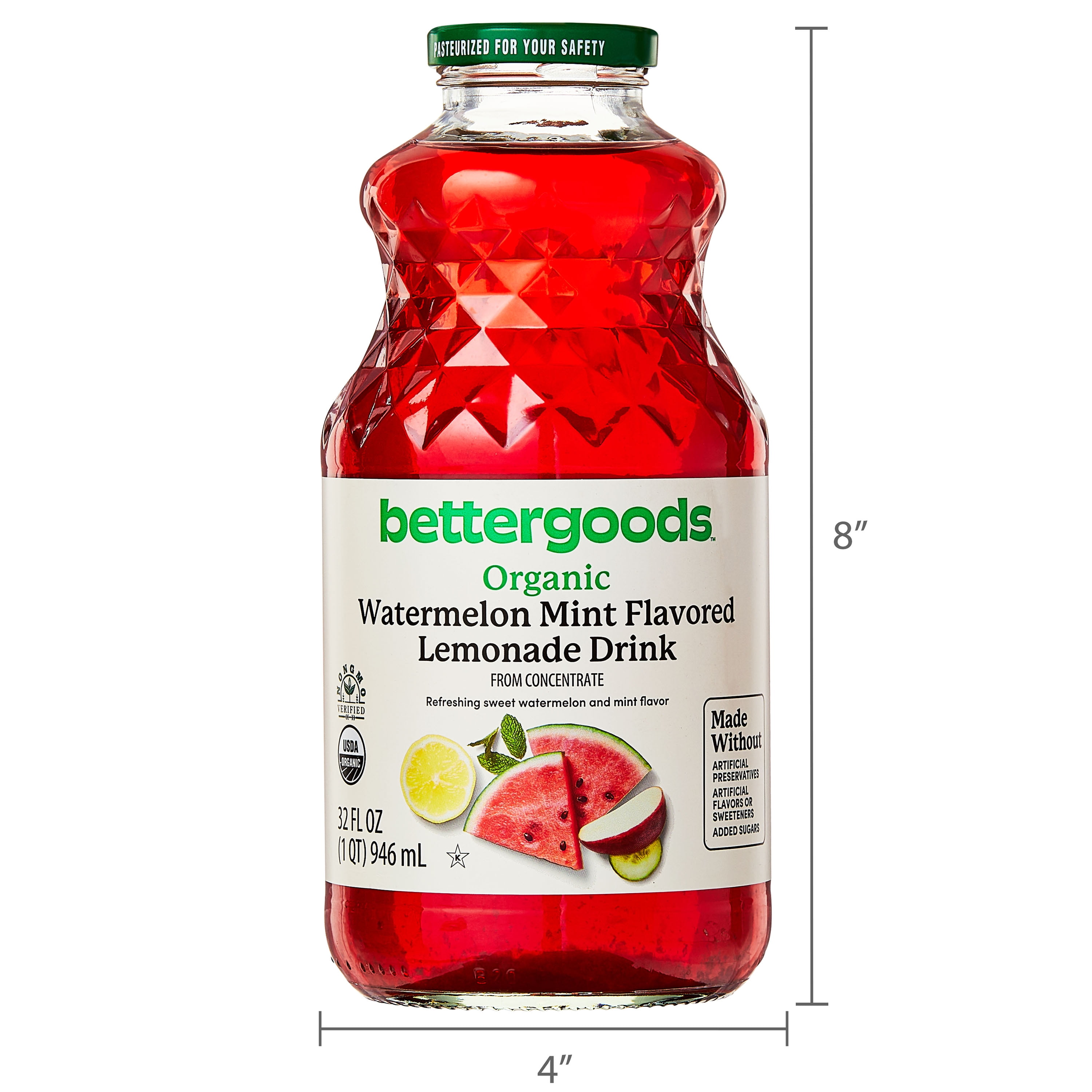 bettergoods Organic Watermelon Mint Lemonade, Refreshing Fruit Beverage (32 fl oz) 4hidp