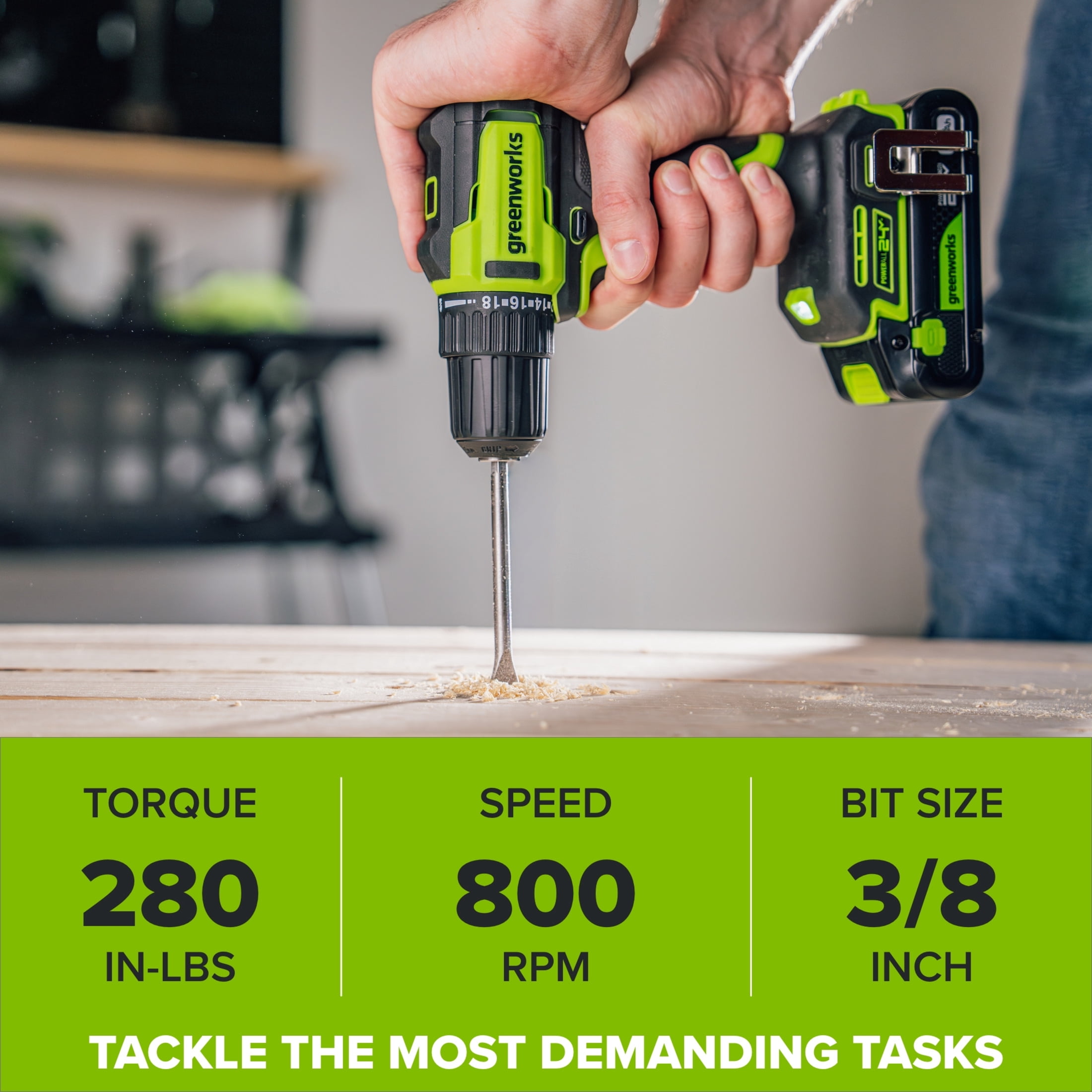 Greenworks PowerAll 24V Brushless 3/8 in Drill Driver with 2Ah USB-C Battery (280 in-lb, Compact) ma8v5
