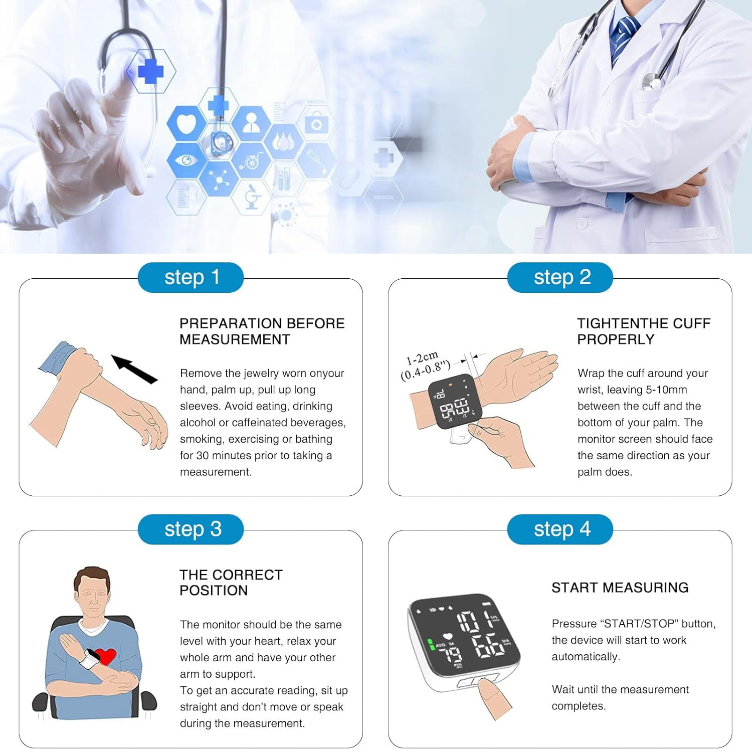 Moonsun Automatic Wrist Blood Pressure Monitor, Digital Heart Rate Monitor with Large LCD Display and Voice Broadcast (Adjustable Cuff, 0.5 lb) o7p0b