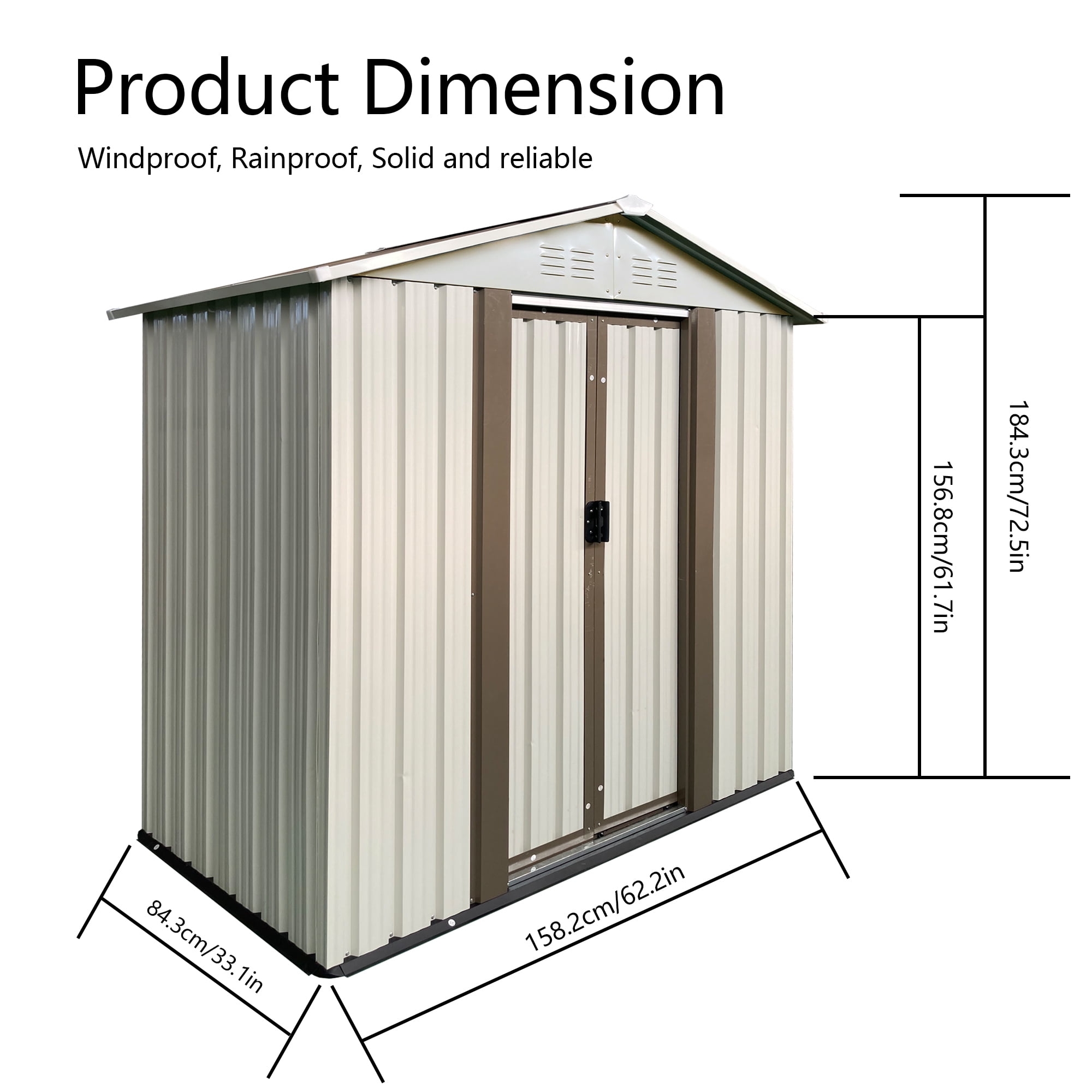 Leumius Outdoor Storage Shed with Pent Roof and Door (Beige, 5 ft x 3 ft) 5zy0d