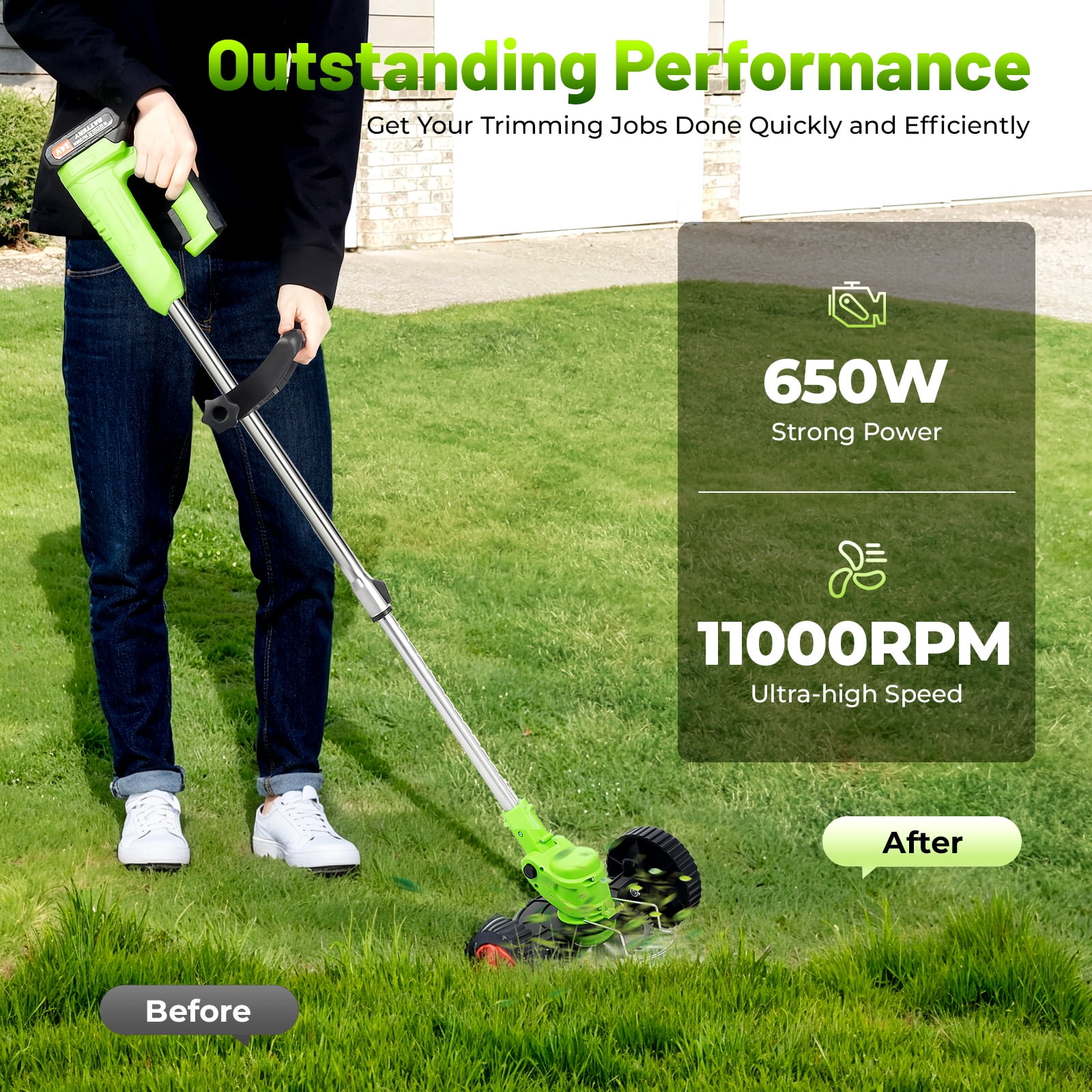 Generic Cordless Grass Trimmer Electric Lawn Mower with 650W Motor (Green, 1 Unit) 8s2my