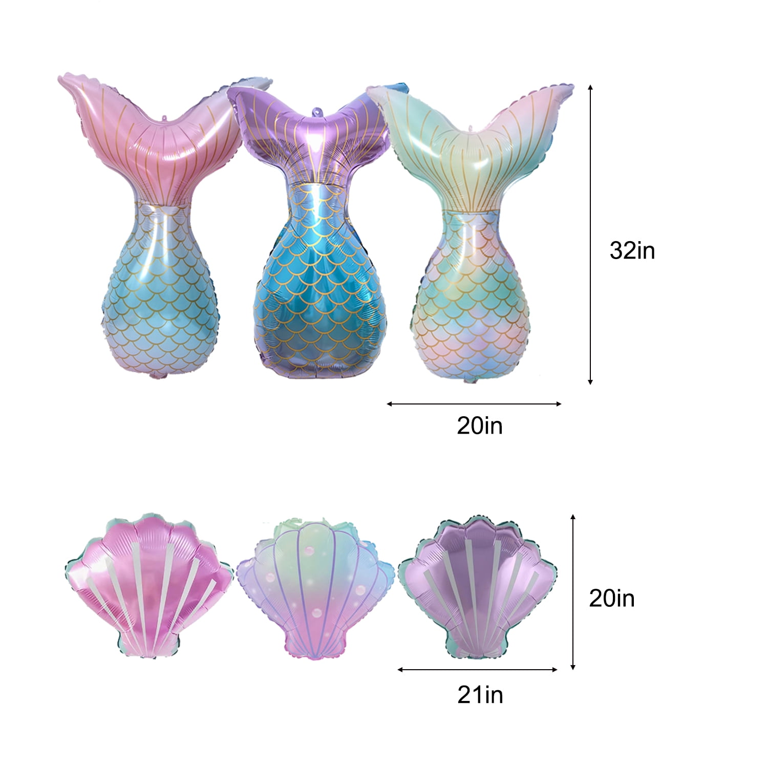Finypa Mermaid Tail and Shell Foil Balloons, Ocean Themed Party Decorations (Pink, 12 Pack) 3fj6y