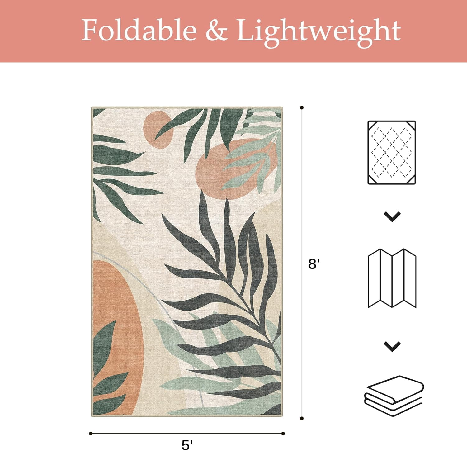Home Decor Outdoor & Indoor Area Rug, Waterproof Leaf Pattern Patio Carpet (Beige, 5 ft x 8 ft) j4rgl