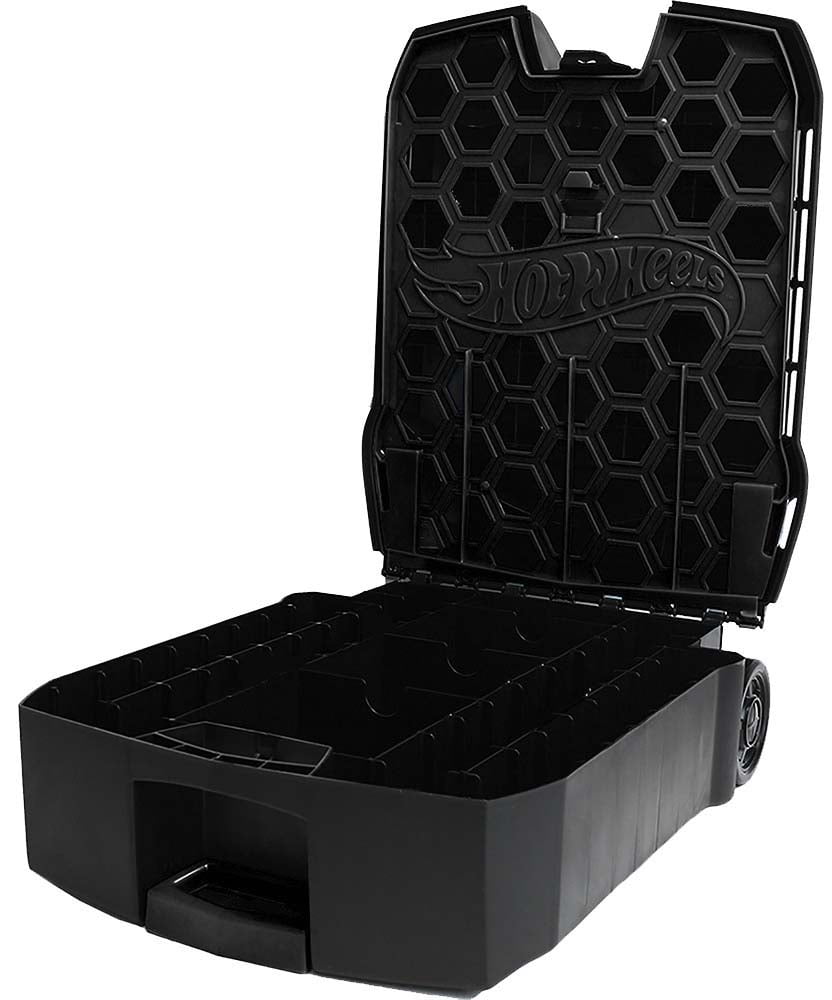 Hot Wheels 100-Car Rolling Storage Case with Retractable Handle (Black, 14 in x 6 in x 11.75 in) 6mve9