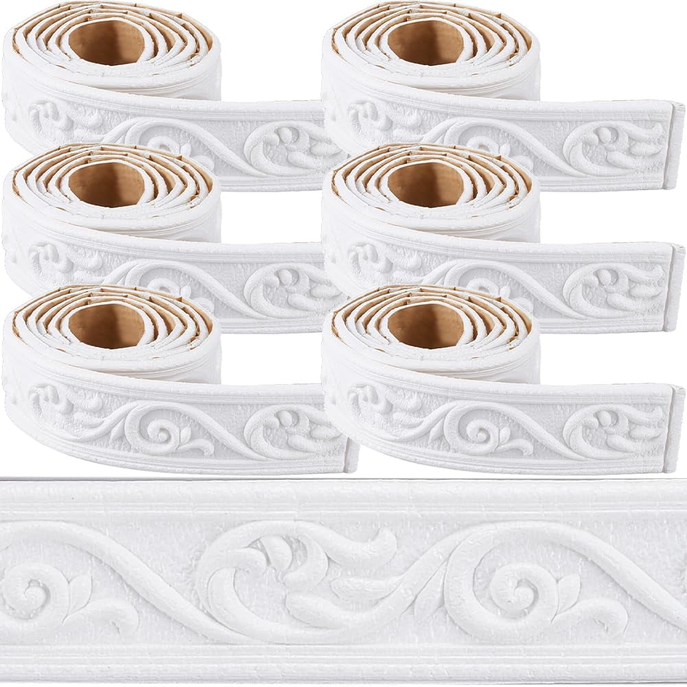 GLASSWINDS Flexible Peel and Stick Foam Molding Trim 3D Decorative Wall Border (White, 44.28 ft x 2 in) nave8