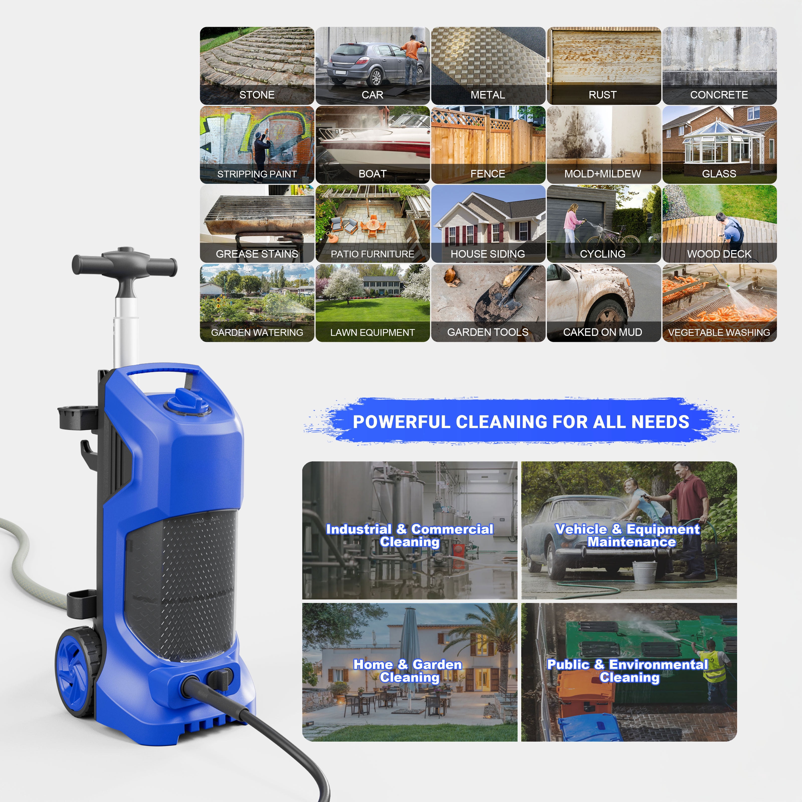 HONGDONG Electric Power Washer, 4200 PSI 2.5 GPM High-Pressure Cleaner with 25 ft Hose and Detergent Dispenser (Rolling Wheel Design) fmyj8