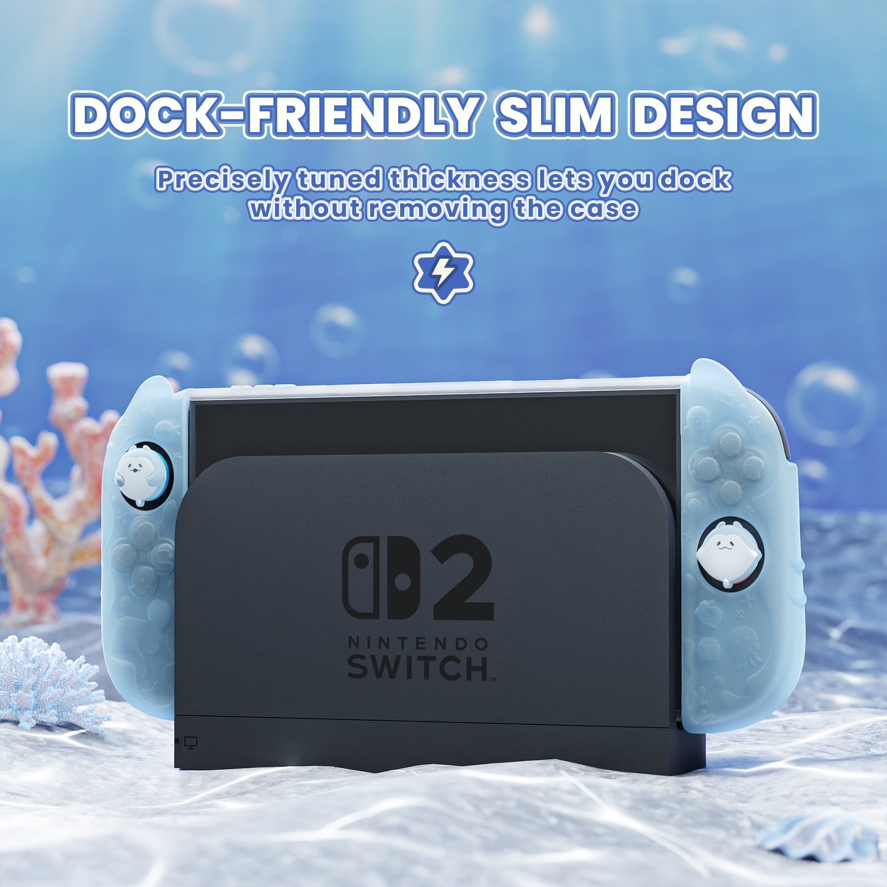 PlayVital Protective Case for Nintendo Switch 2 (Dockable Hard Shell, Silicone Grips, Joystick Caps, Mint Blue) 85s8a
