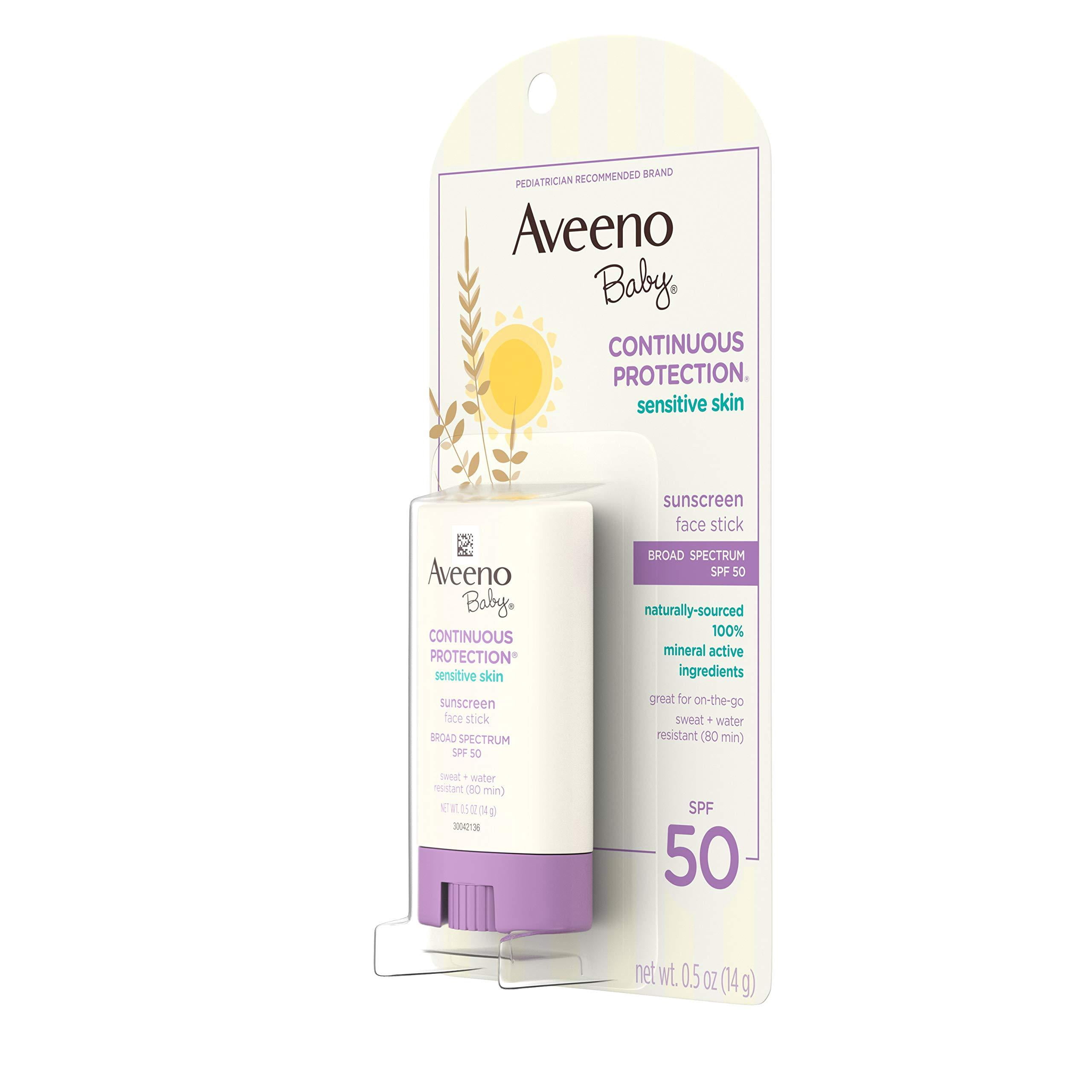 Aveeno Baby Continuous Protection Sensitive Skin Mineral Sunscreen Stick SPF 50 (0.5 oz, Pack of 2) 8u89n