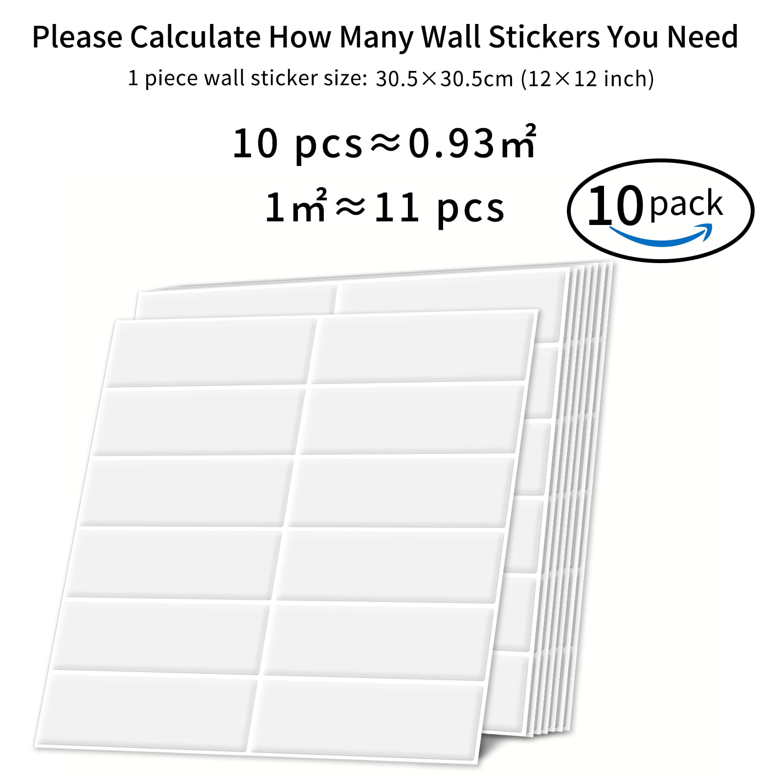 DEWOO Peel and Stick Backsplash Wall Tiles, Extra Thick 3D Adhesive Panels for Kitchen and Bathroom (White, 10 Pack, 12 in x 12 in) v78c3