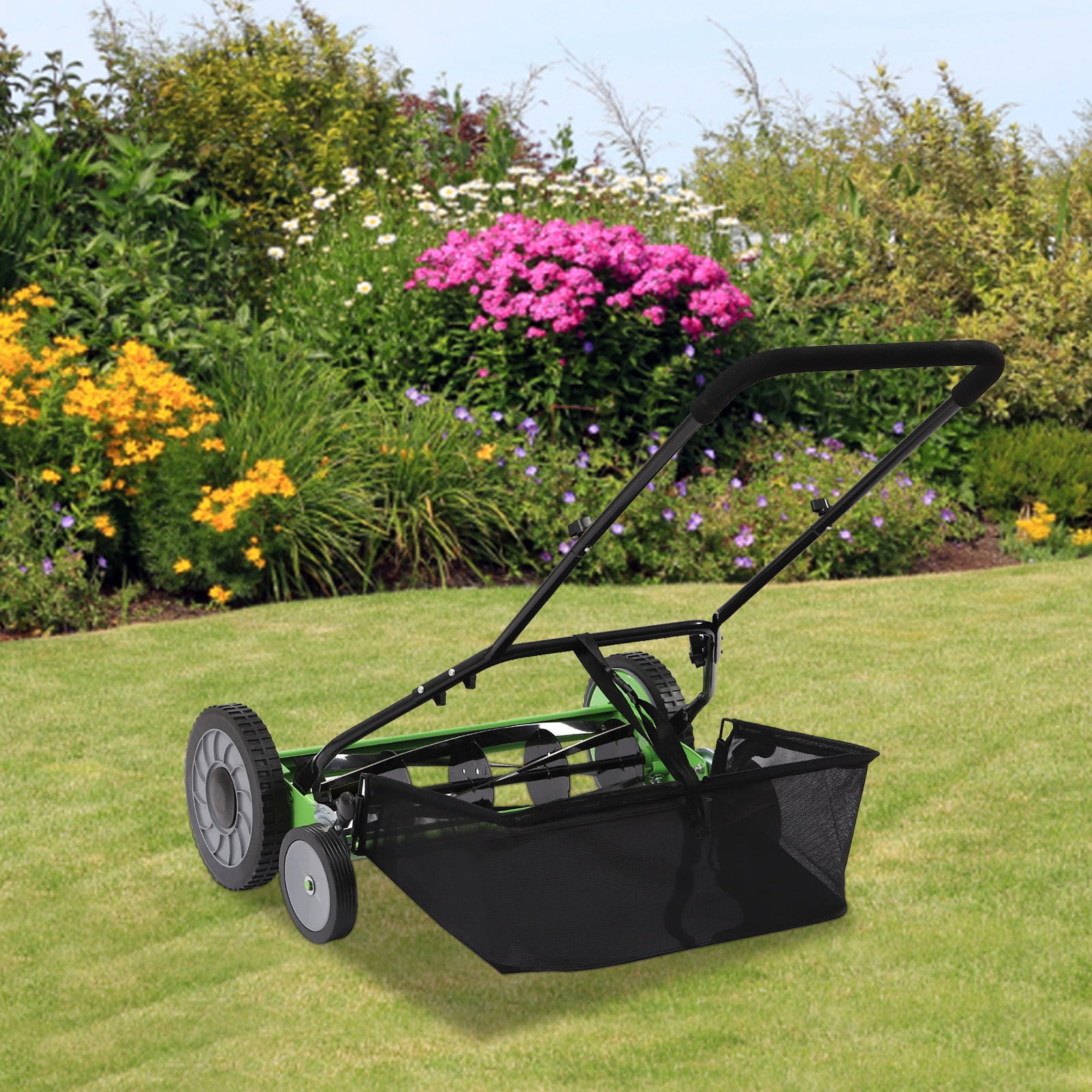 ChicHomey 20-inch Manual Reel Lawn Mower, Adjustable 5-Blade Push Mower for Residential Lawns (Green, 20 in) 5elok
