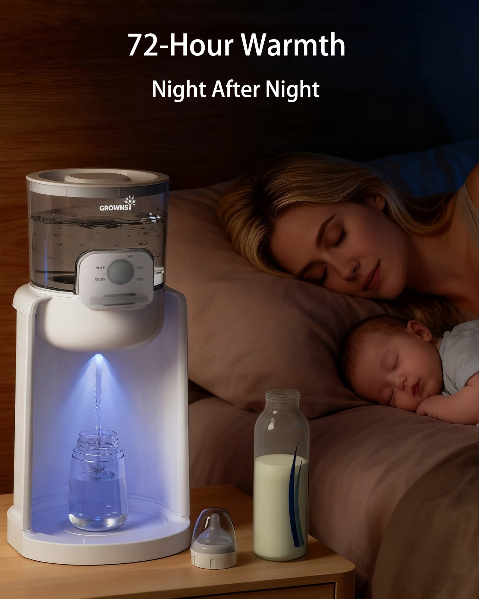 GROWNSY Instant Baby Formula Water Warmer and Dispenser (4 Temperature Settings, Night Light) fap4z