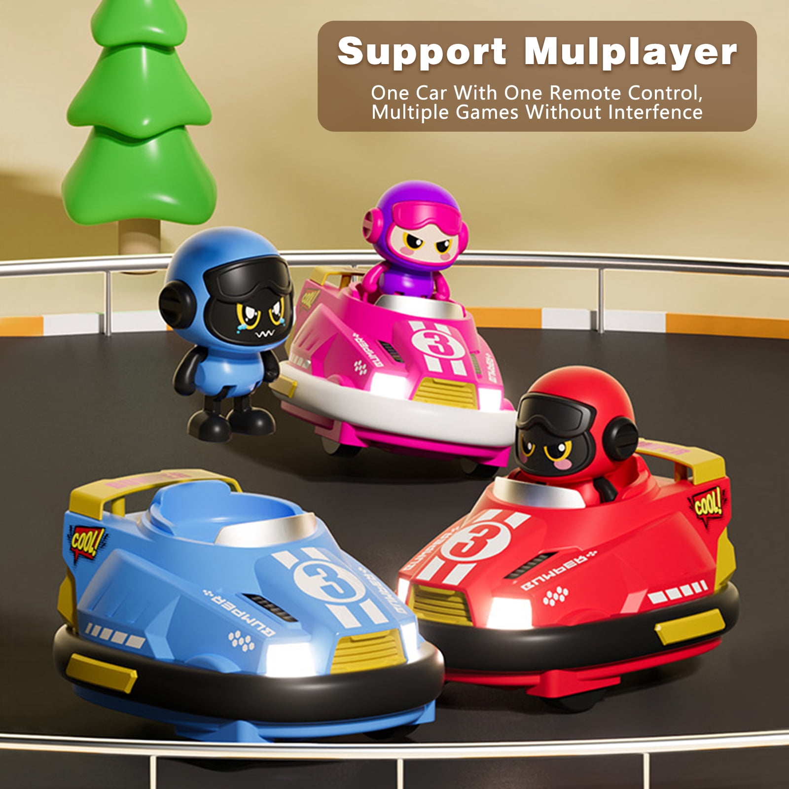 Losbenco RC Ejecting Bumper Cars, 2-Player Remote Control Battle Set (Red and Blue, 2-Pack) 2tv1p