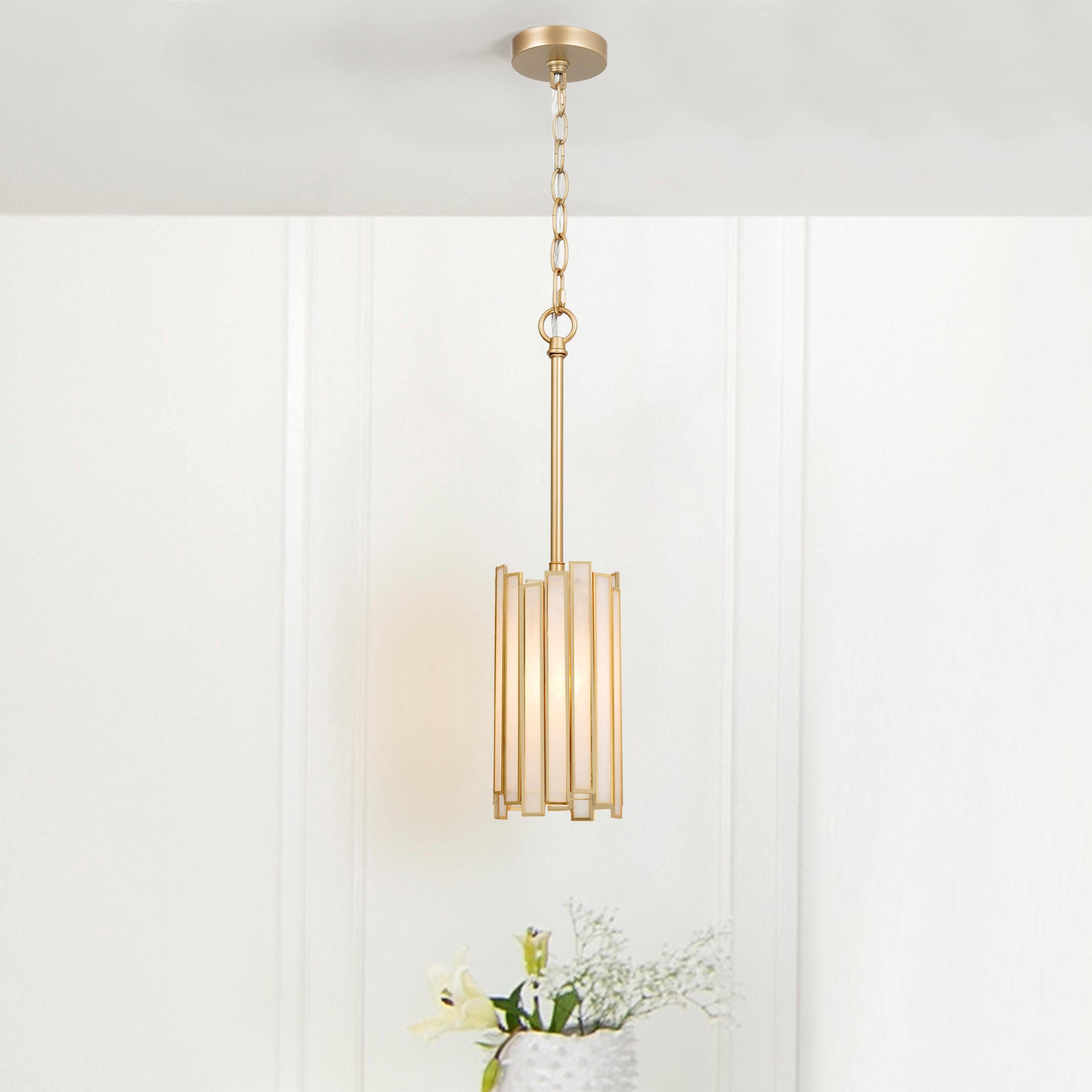 LNC Art-Glass Cylinder Mini Pendant Light, Adjustable Modern Hanging Fixture for Kitchen Island (Gold, 4.3 in) qb273