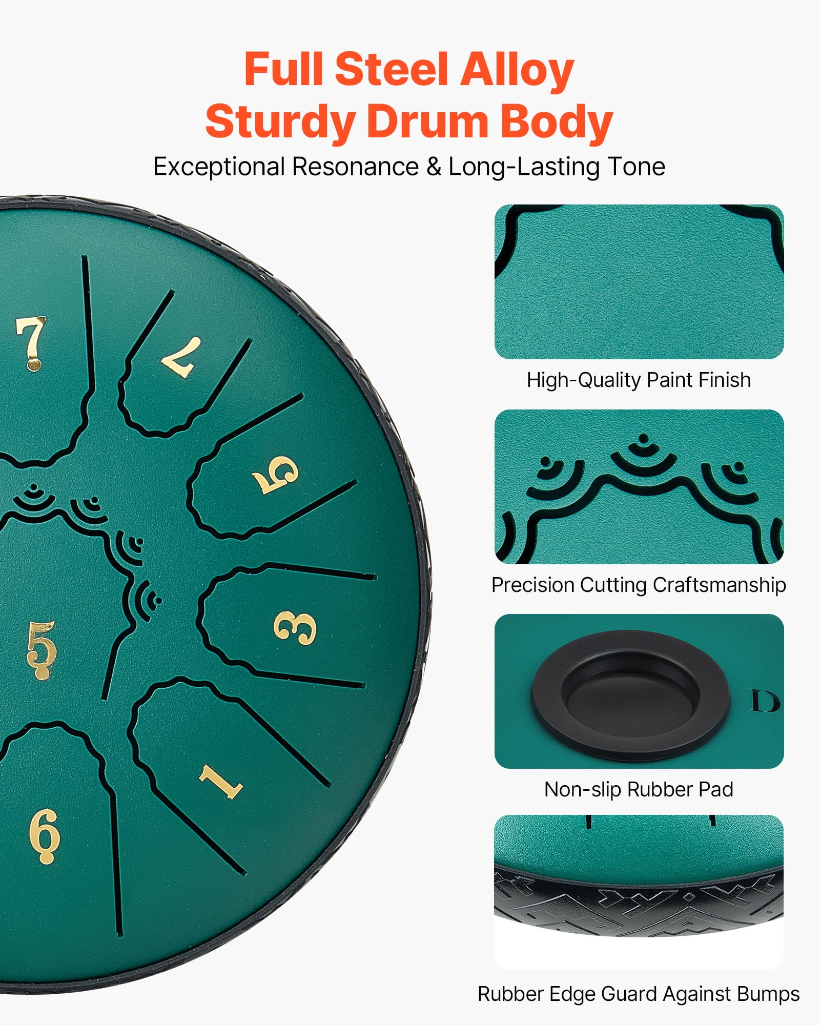 VEVOR Steel Tongue Drum, 11-Note Percussion Instrument for Meditation and Yoga (Green, 6 in) 7d9sf