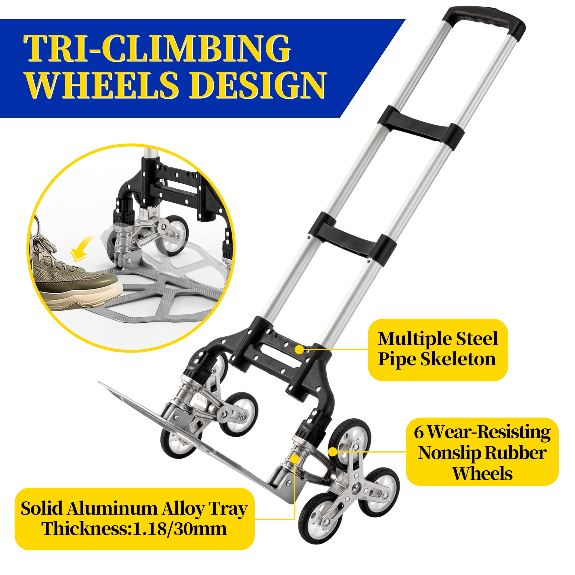 OUTMASTER Stair Climbing Cart 3-Wheel Foldable Hand Truck (Black, 380 lb Capacity) rka99