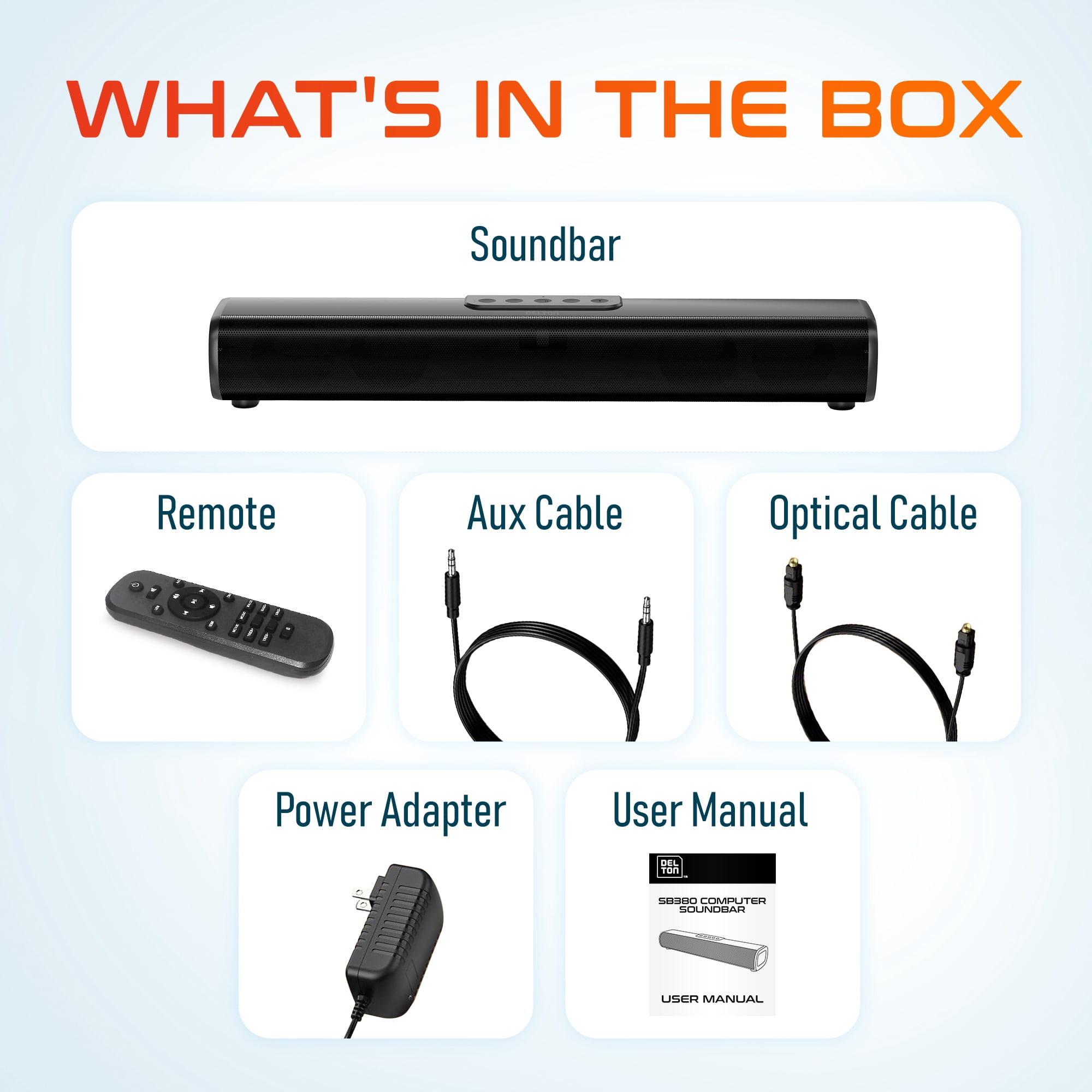 Delton SB380 Stereo Sound Bar, 50W Computer Speakers, Wired & Wireless Soundbar with Remote Control (Black, 15.74 in) 4d19d