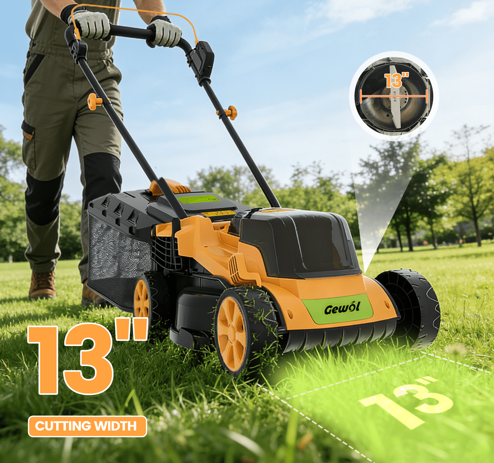 Gewol 20V 13 in Cordless Lawn Mower, Lightweight Push Mower with 2 Batteries & Fast Charger (13 in) 9vq7g