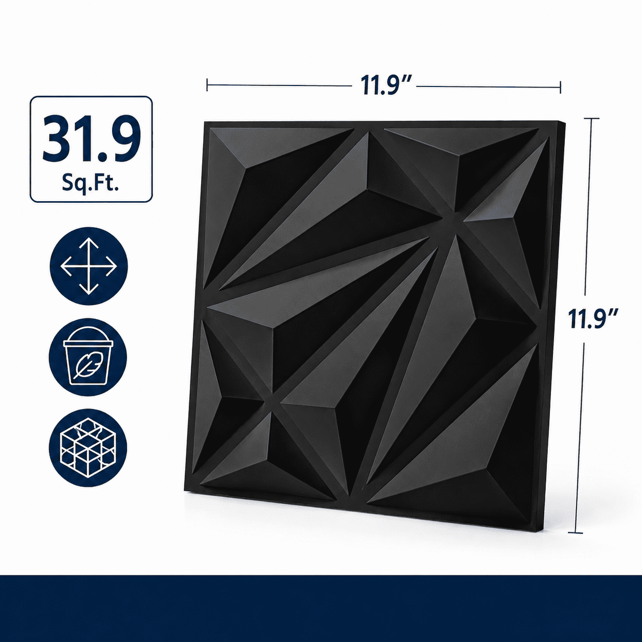 Yeslife 3D Diamond Pattern PVC Wall Panels for Interior Home Decor (Black, 33-Pack, 11.8 in x 11.8 in) lqj1k