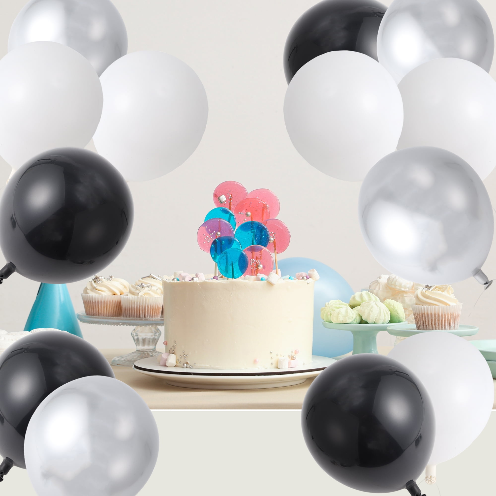 Unique Bargains Latex Party Balloons with Ribbon, Decorative Set for Weddings and Birthdays (Black, White, Gray, Silver, 20 Pack, 10 in) blwvk
