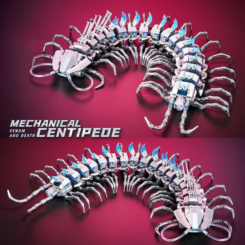 Aasimar Glowing Centipede Building Set, Articulated STEM Construction Toy with Light-Up Features (Multi-Color, 698 Pieces) ccuz9