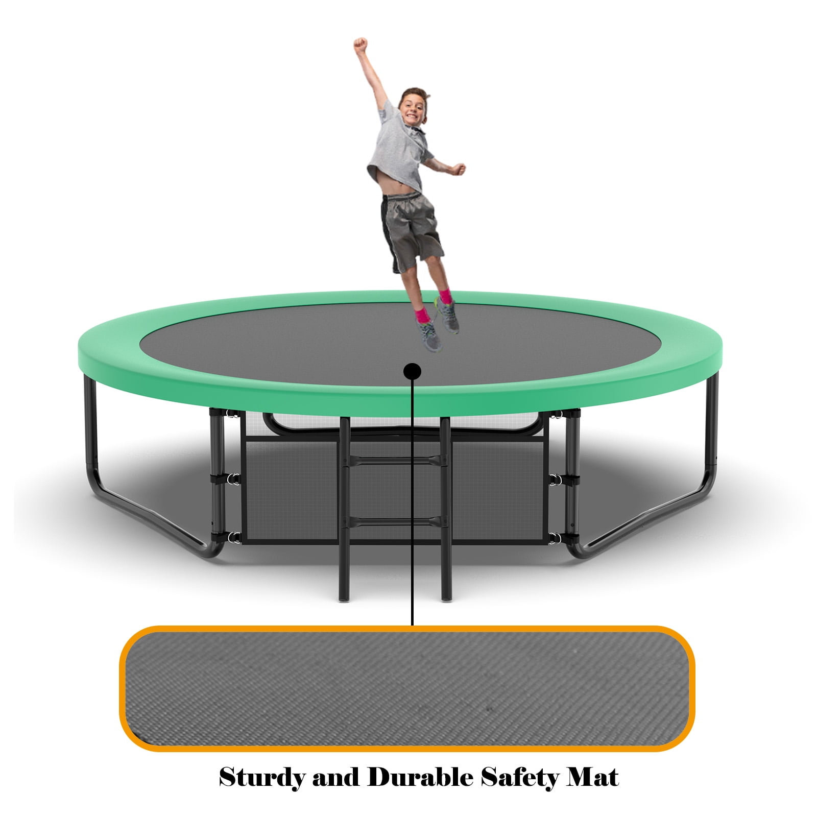 Euroco Outdoor Trampoline with Basketball Hoop and Two-Step Ladder (Green, 10 ft) 43zwe