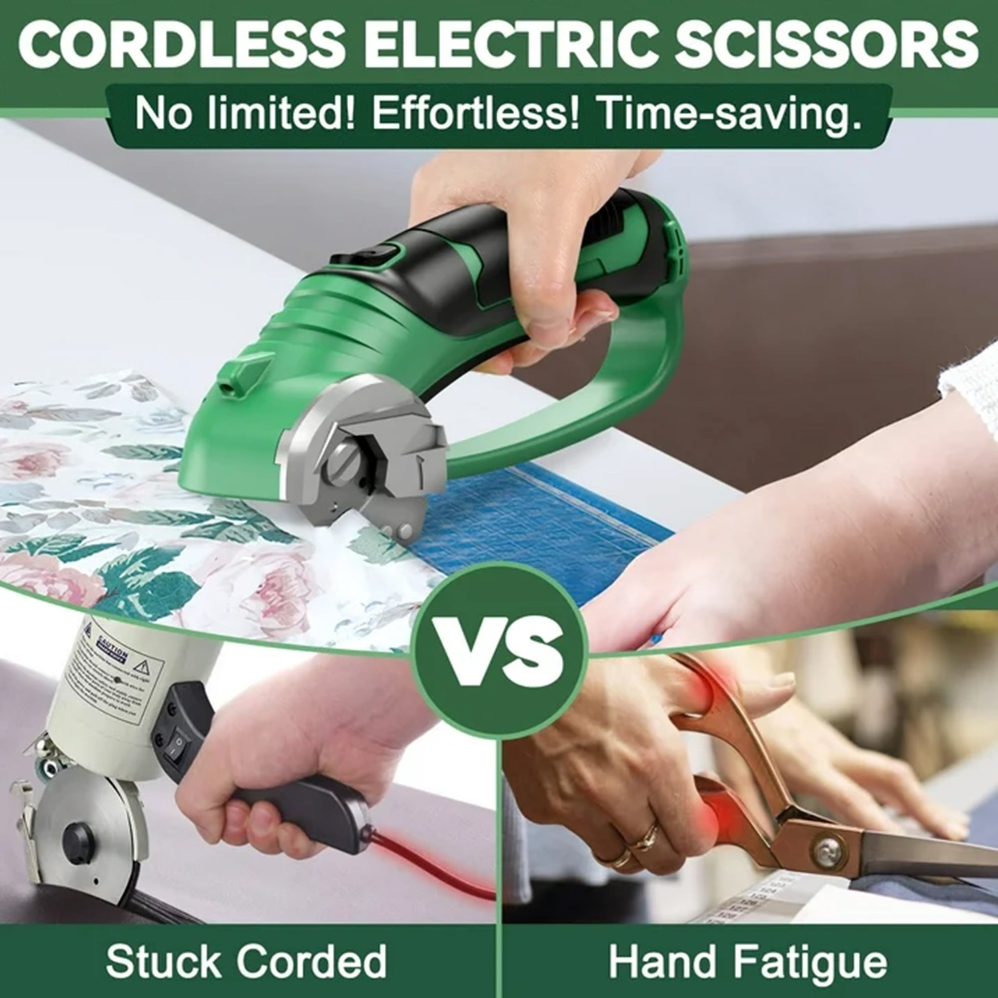 Jellas 4V Cordless Electric Scissors for Cardboard and Fabric (Green, 0.91 lb) krgsf