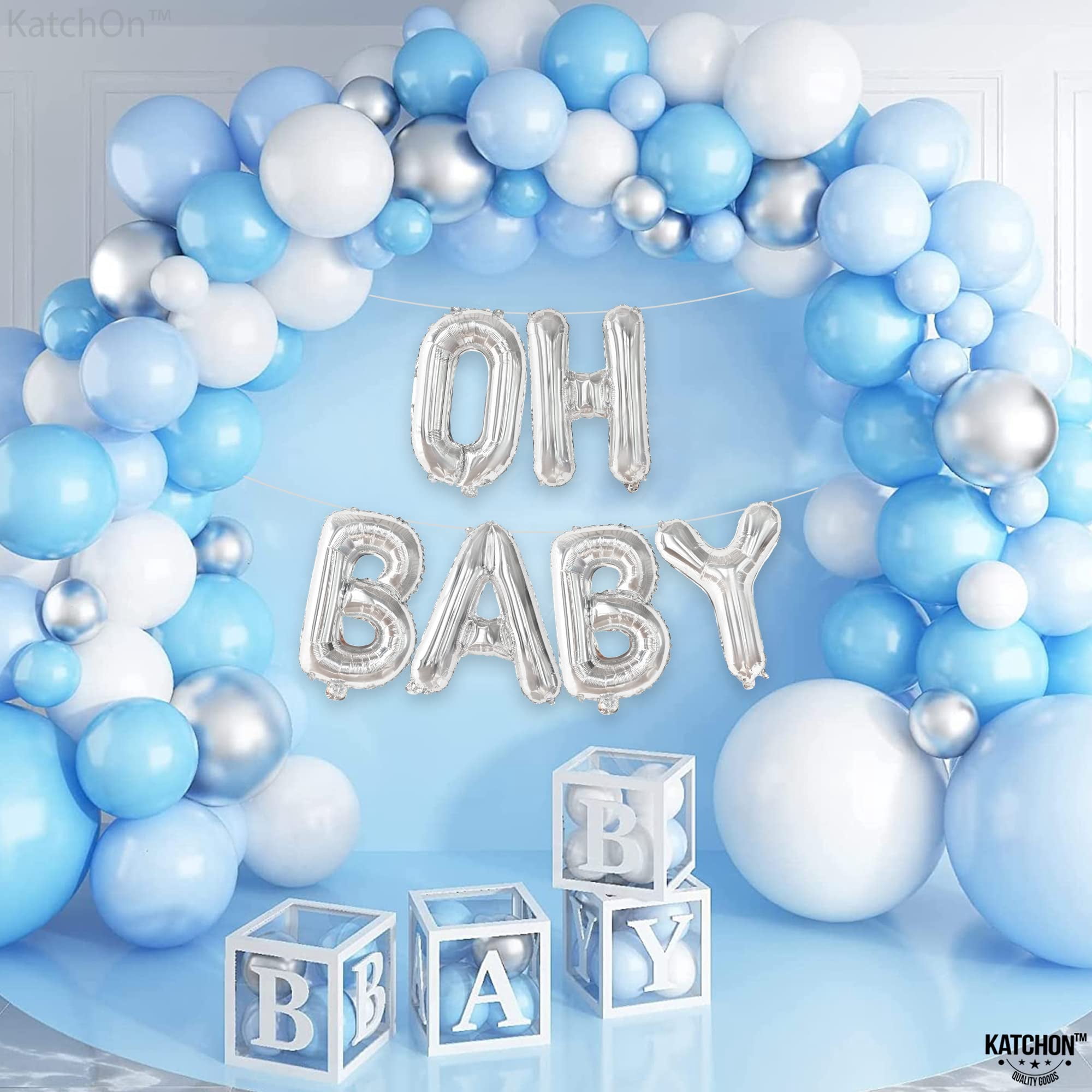 KatchOn Oh Baby Balloon Banner, Silver Foil Letter Balloons for Baby Shower and Gender Reveal Decorations (16 in) 1t8c0