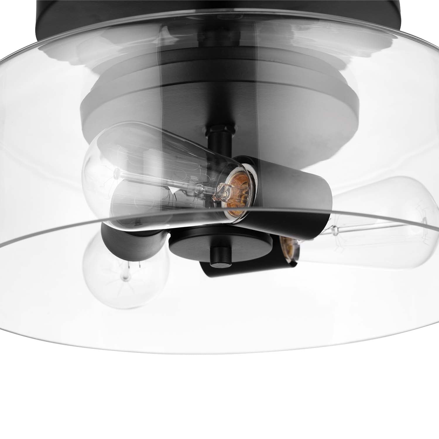 Globe Electric Wendell 3-Light Flush Mount Ceiling Light, Industrial Matte Black Fixture with Clear Glass Shade (13 in) v55af