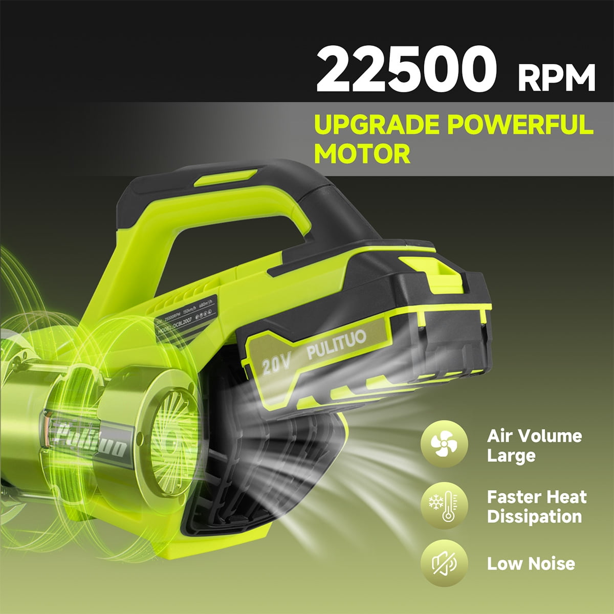 Pulituo Cordless Leaf Blower, 20V Electric Handheld Garden Blower with 2 Batteries and Charger (Green, 2.6 lb) dwbbl
