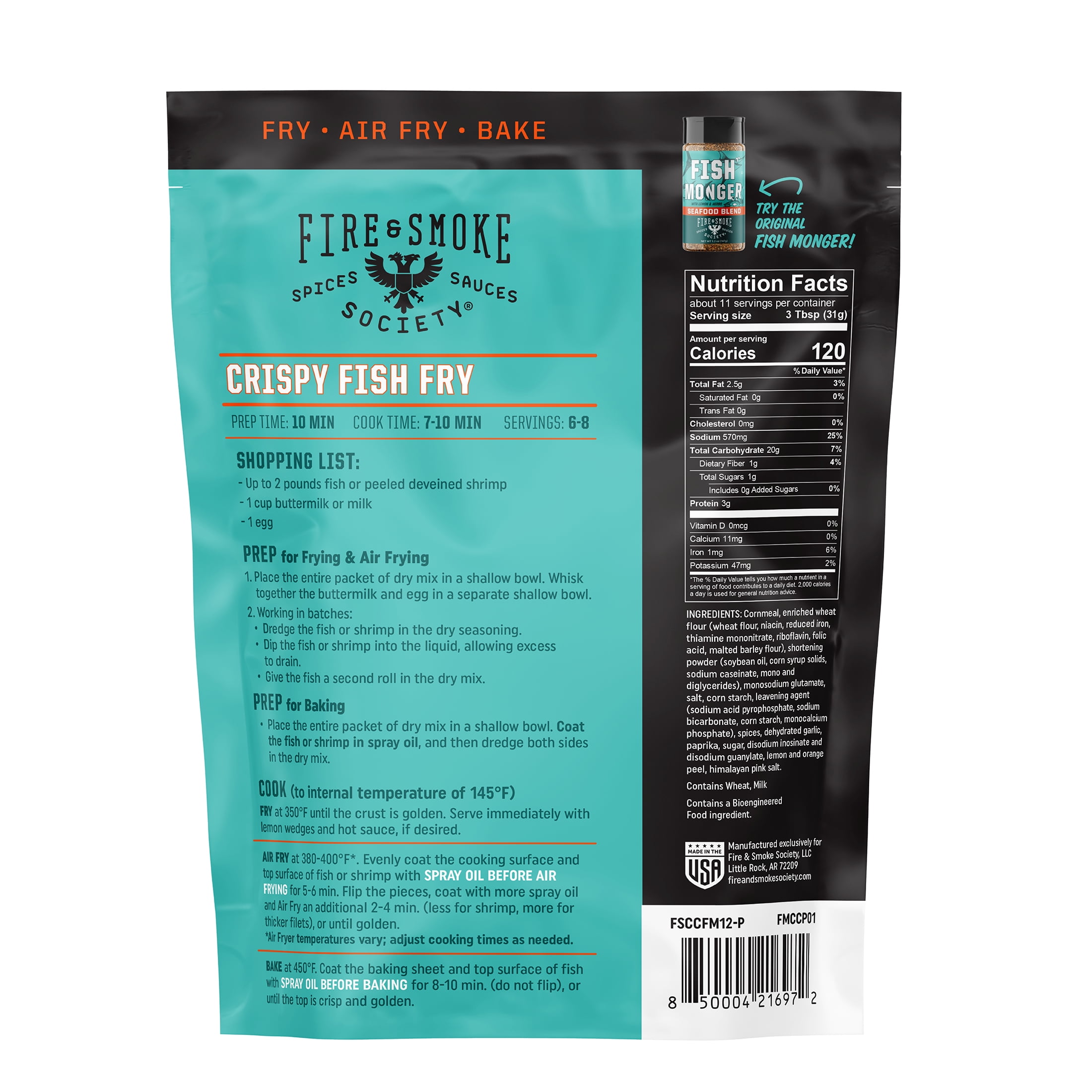 Fire & Smoke Society Southern Style Crispy Fish Fry Mix, Seafood Coating & Seasoning (12.1 oz) oqx2b