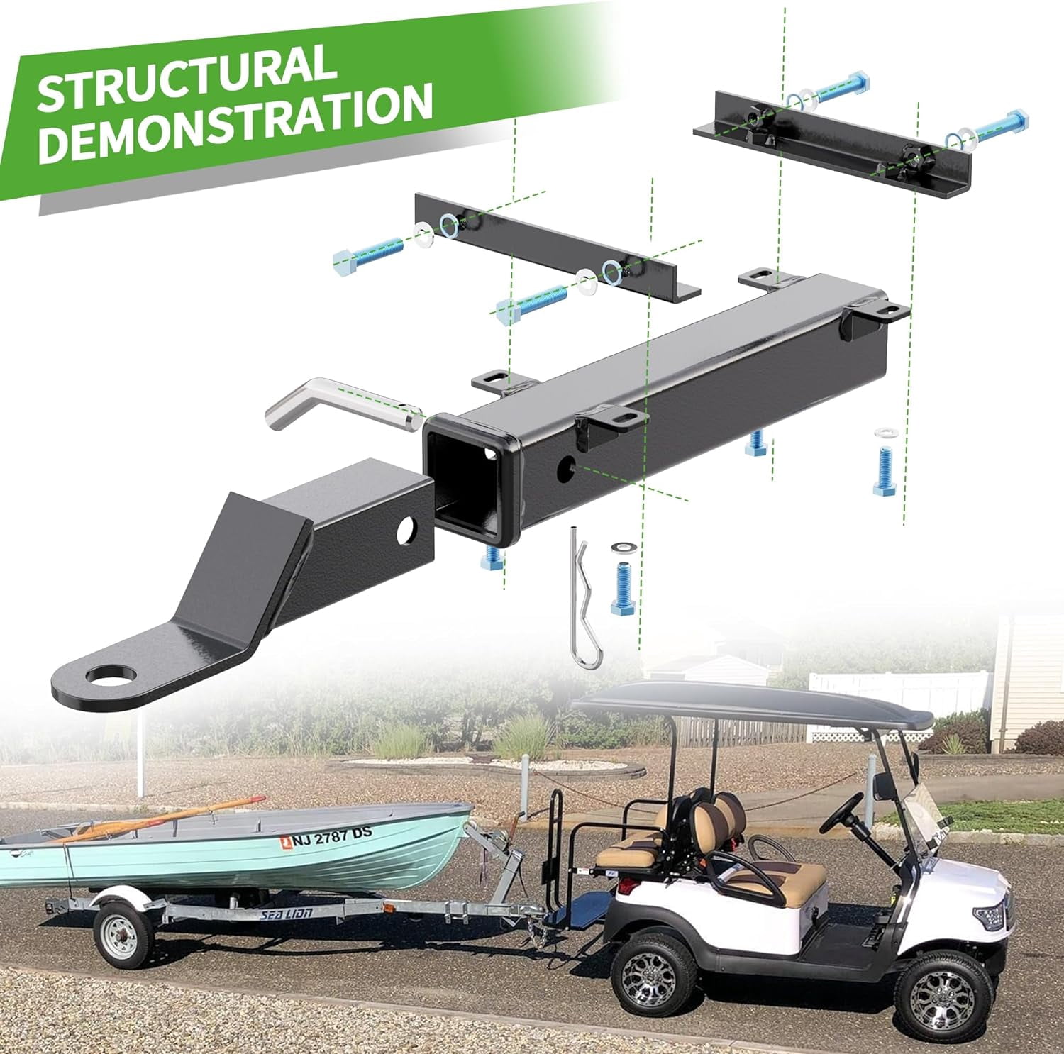 10L0L Golf Cart Heavy Duty Trailer Hitch Receiver Kit for Club Car EZGO Yamaha (Black, 8.3 in x 4.9 in x 2.6 in) 5oc48
