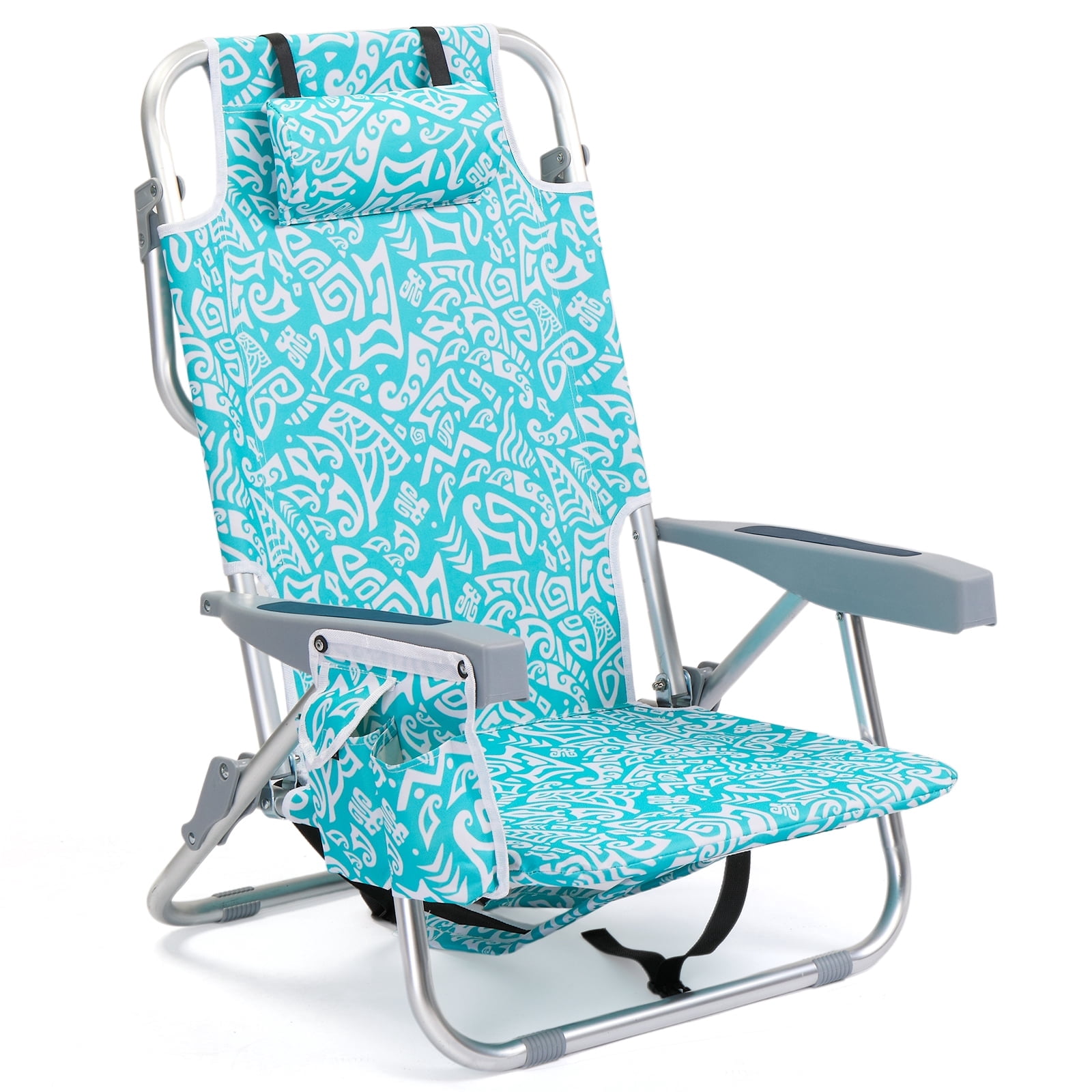 Ktaxon 5-Position Folding Beach Chair, Portable Backpack Camping Chair with Cooler Pouch and Storage (Green Tribal Print, 24.8 in x 25.6 in x 32.28 in) oe5gl