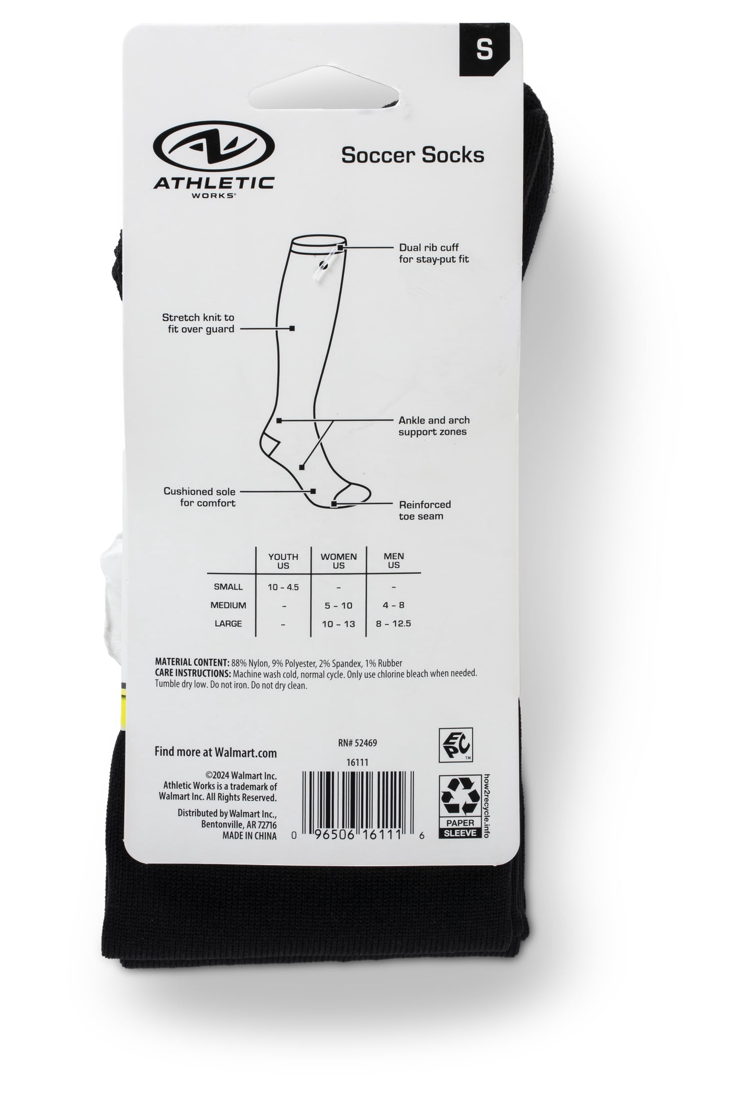 Athletic Works Soccer Socks, Cushioned Performance Athletic Gear (Black, Small Youth 10-4.5, 2 Pack) v3trp