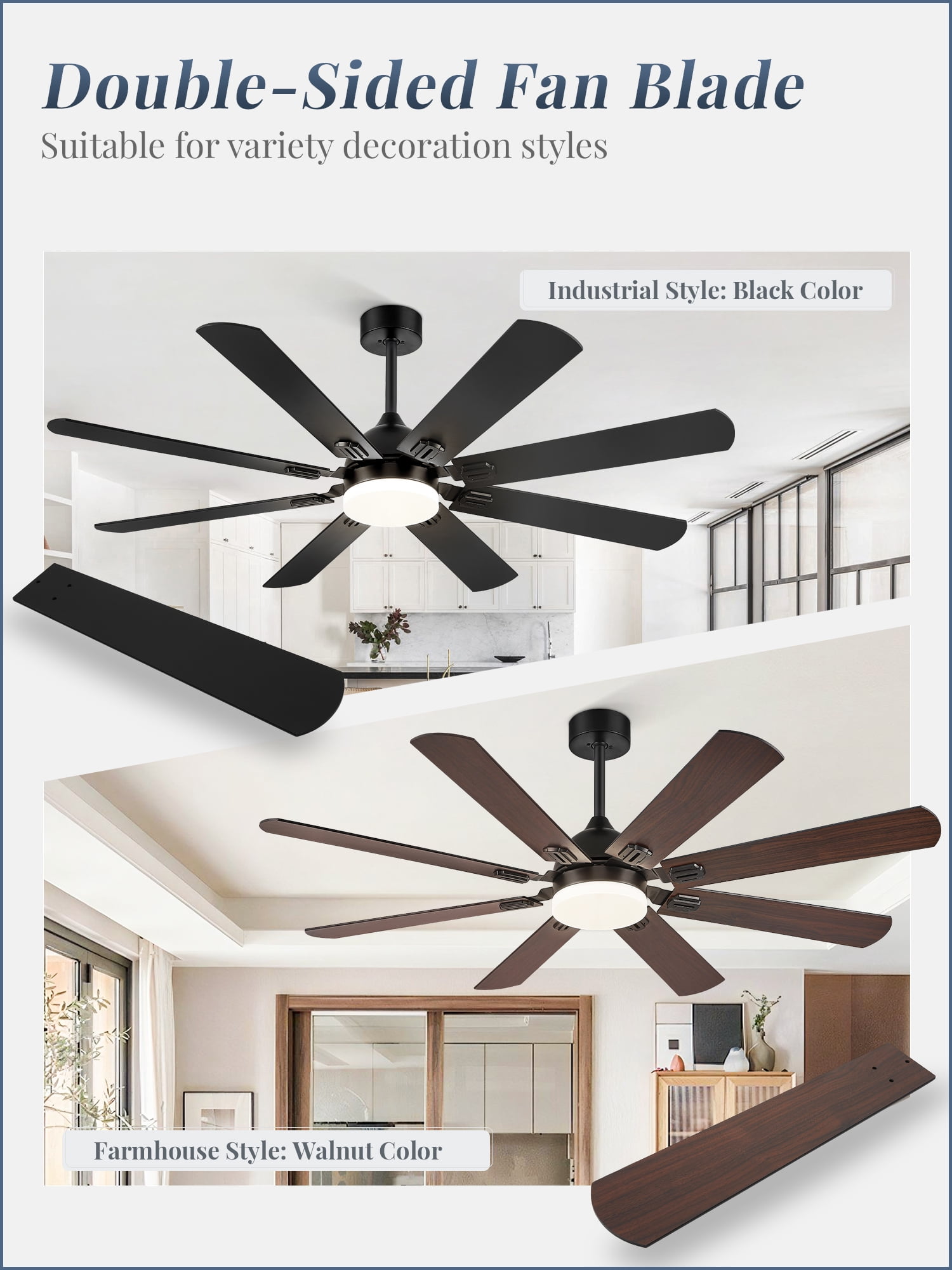 Zardon 62 in. Modern Indoor Ceiling Fan with LED Light and Remote Control (Black, 8-Blade) yvs2m