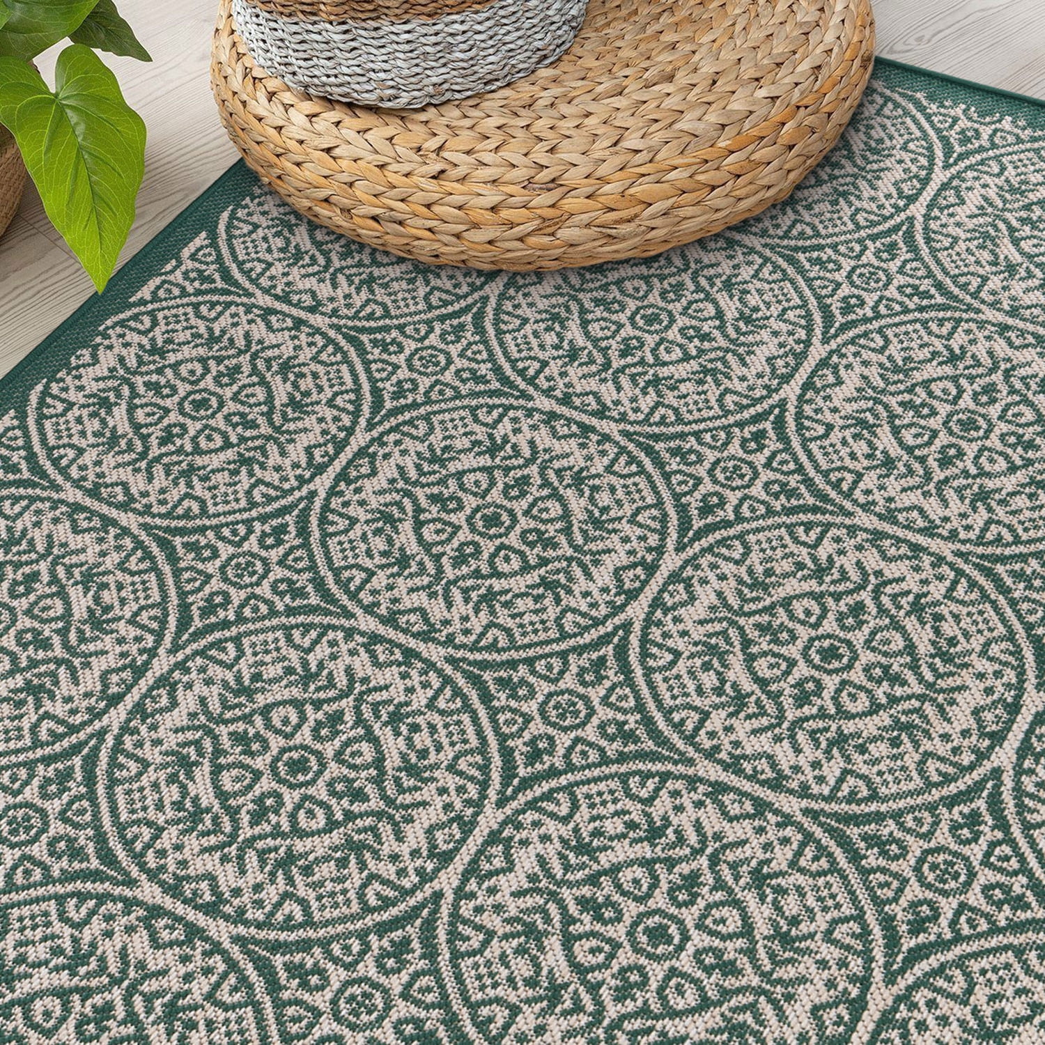World Rug Gallery Transitional Floral Circles Indoor/Outdoor Area Rug (Green, 5 ft x 7 ft) j5wii