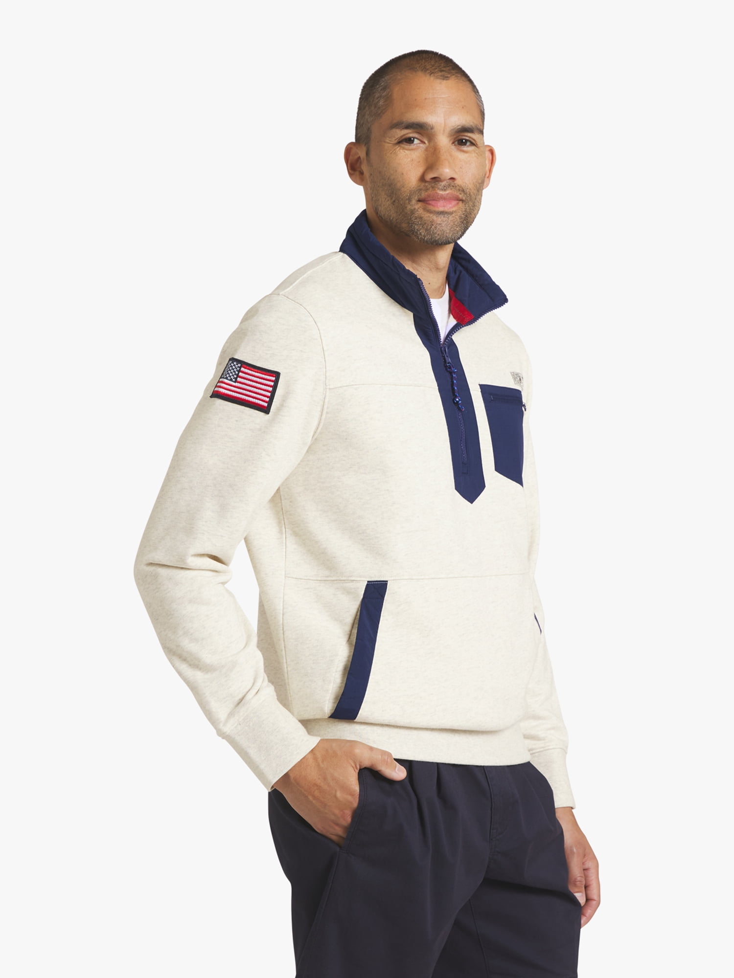 Chaps Men's Island French Terry Quarter Zip Sweatshirt (Beige, S) 9mhm0