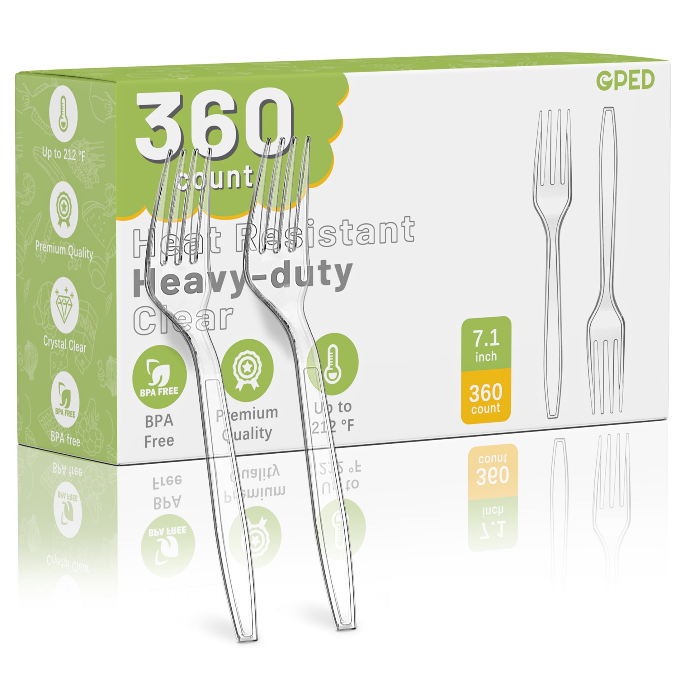 GPED Heavy Duty Disposable Plastic Forks, Heat Resistant Clear Silverware for Parties and Events (Clear, 360 Count, 7.1 in) imipx