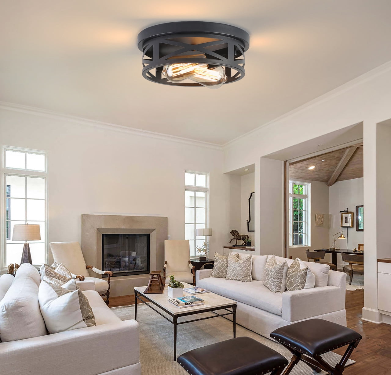 GCGAFUL Farmhouse Flush Mount Ceiling Light, Vintage Round Metal Fixture for Kitchen and Bedroom (Matte Black, 10.8 in, 2 Pack) yyrij