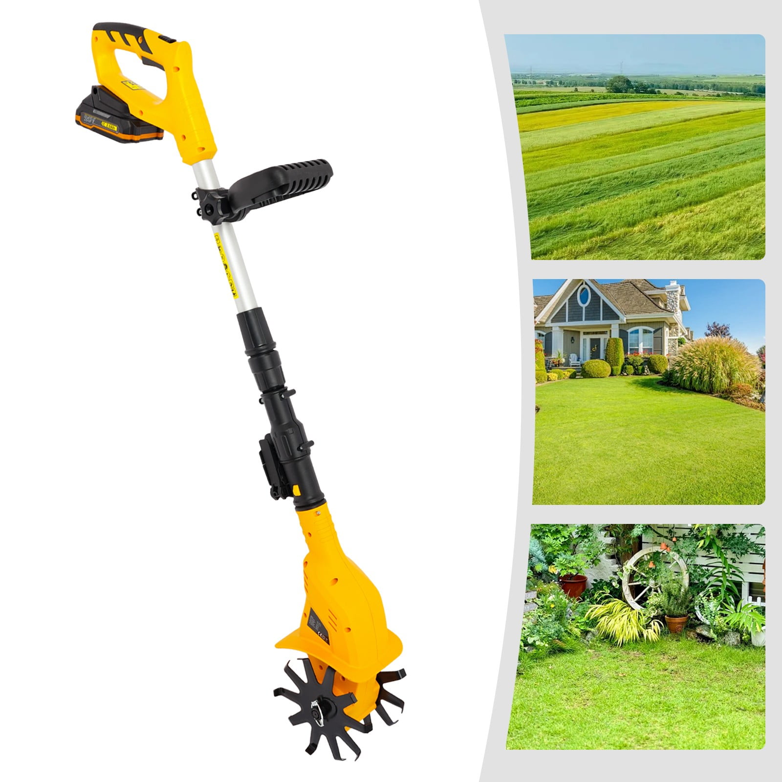 Generic Cordless Electric Tiller Cultivator, 20V Battery Powered Garden Rototiller with Adjustable Handle (Yellow, 8.38 lb) uhp6r