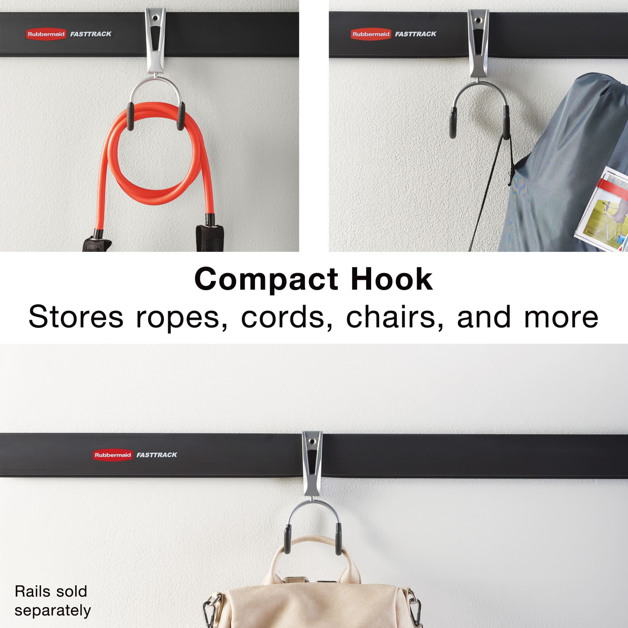 Rubbermaid FastTrack Garage Storage Compact Hook (Satin Nickel, 3-Pack) snbkr
