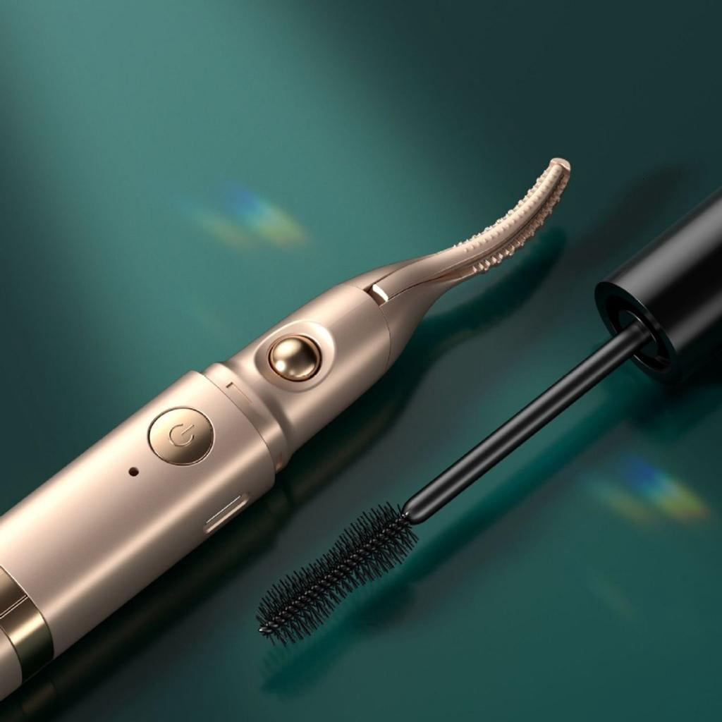 Necvior 2-in-1 Electric Eyebrow Trimmer and Heated Eyelash Curler, Precision Facial Hair Remover (Gold) l3n2t