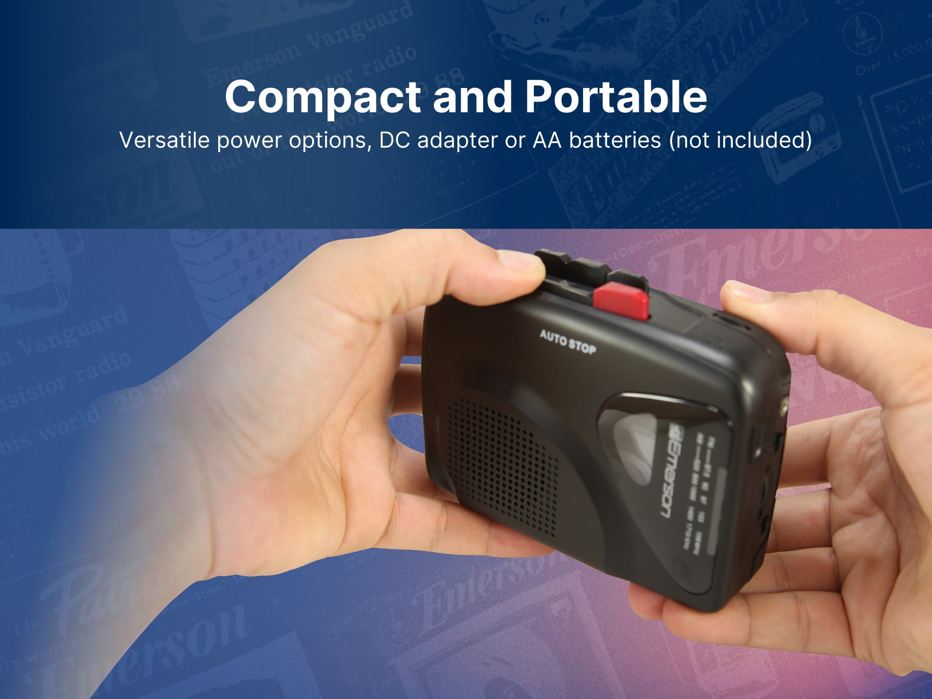 Emerson Portable Cassette Player and Recorder with AM/FM Radio (Black, 1 Unit) 6x53b