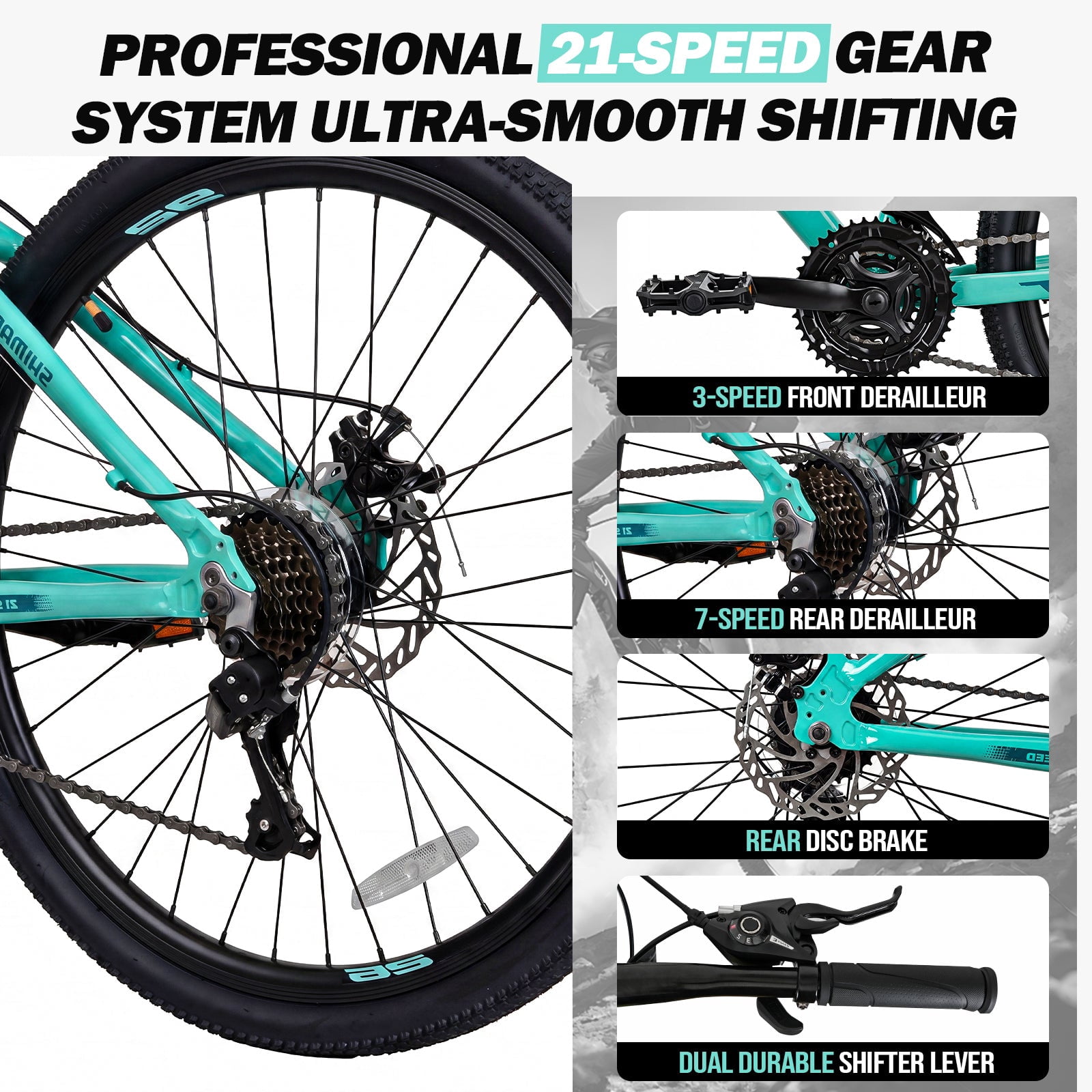 Hykolity 26 Inch Mountain Bike, 21-Speed Full Suspension MTB with Aluminum Frame (Light Aqua, 26 in) 137il