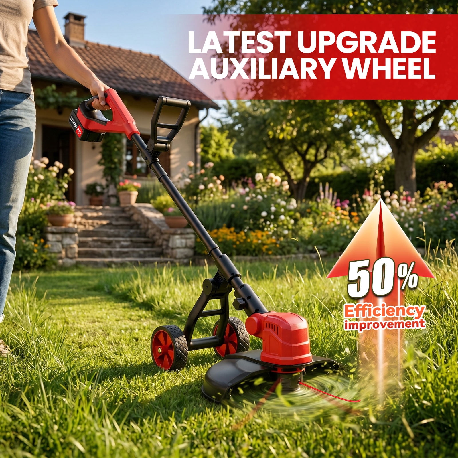 Tanbaby Cordless String Trimmer, Electric Weed Eater with 2 Batteries and Auxiliary Wheel (12 in) 3pzma